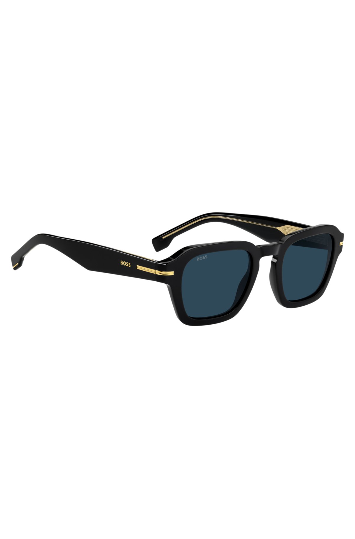 Gafas de sol de acetato negro con detalles dorados