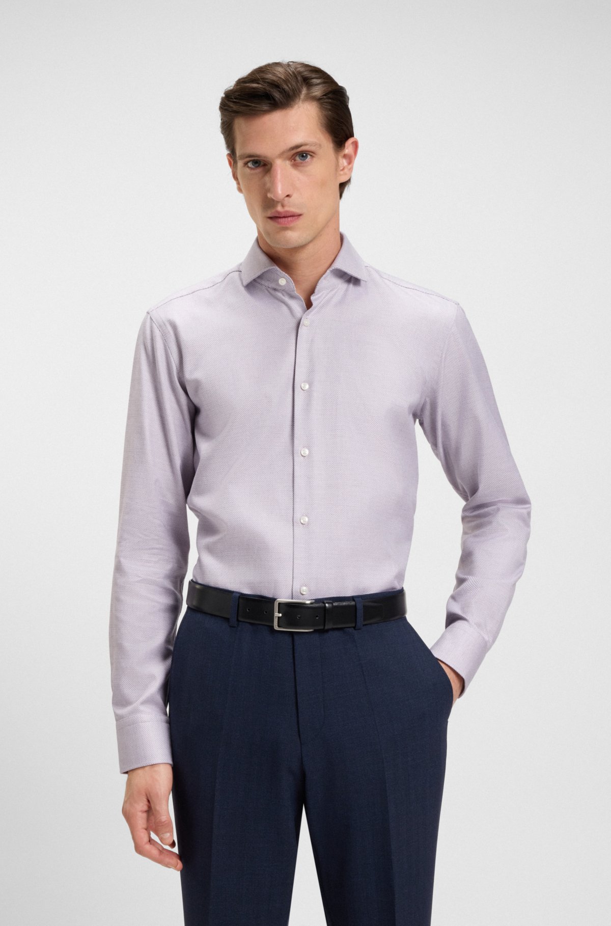 Camisa estampada de corte regular en tela de lino de algodón