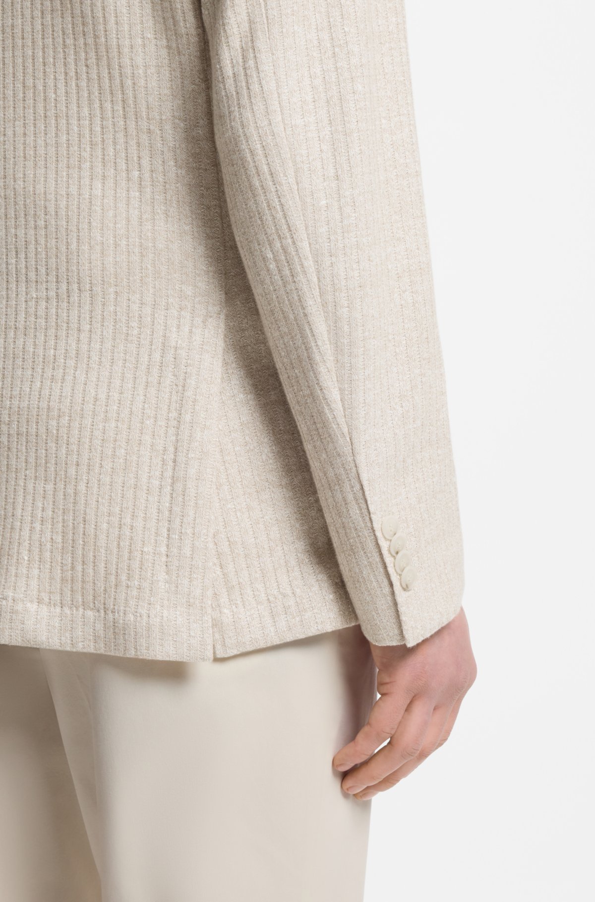 Blazer ajustado en lino y algodón con rayas