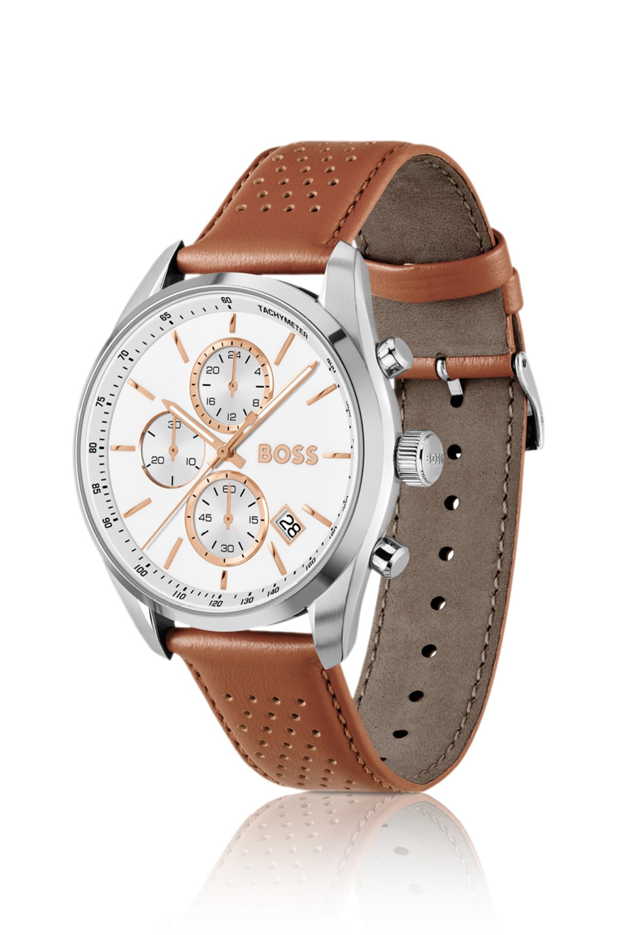 Reloj cronógrafo Grand Prix 44 con correa de cuero perforada