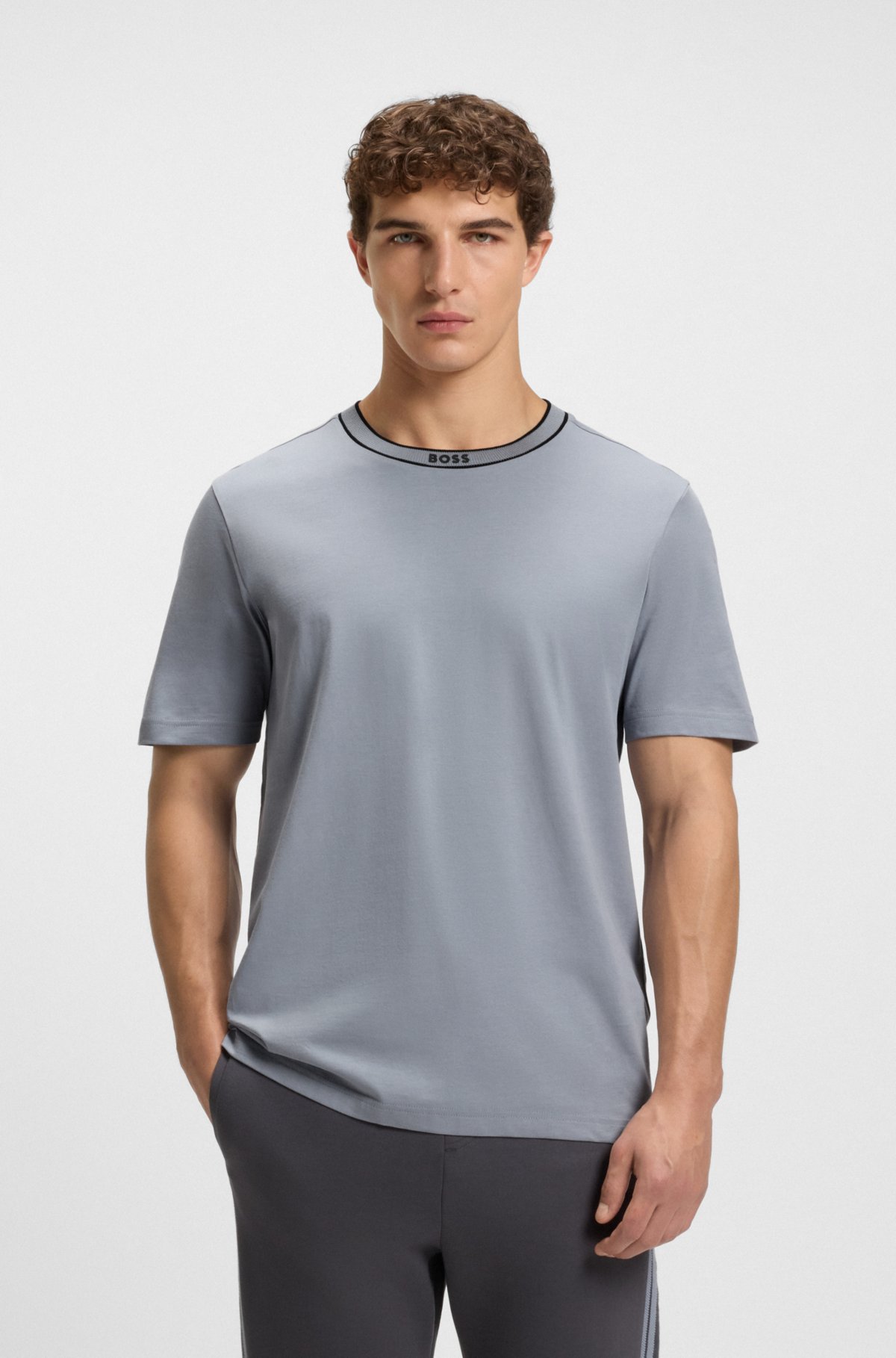 Camiseta de cuello con rayas en jersey de algodón