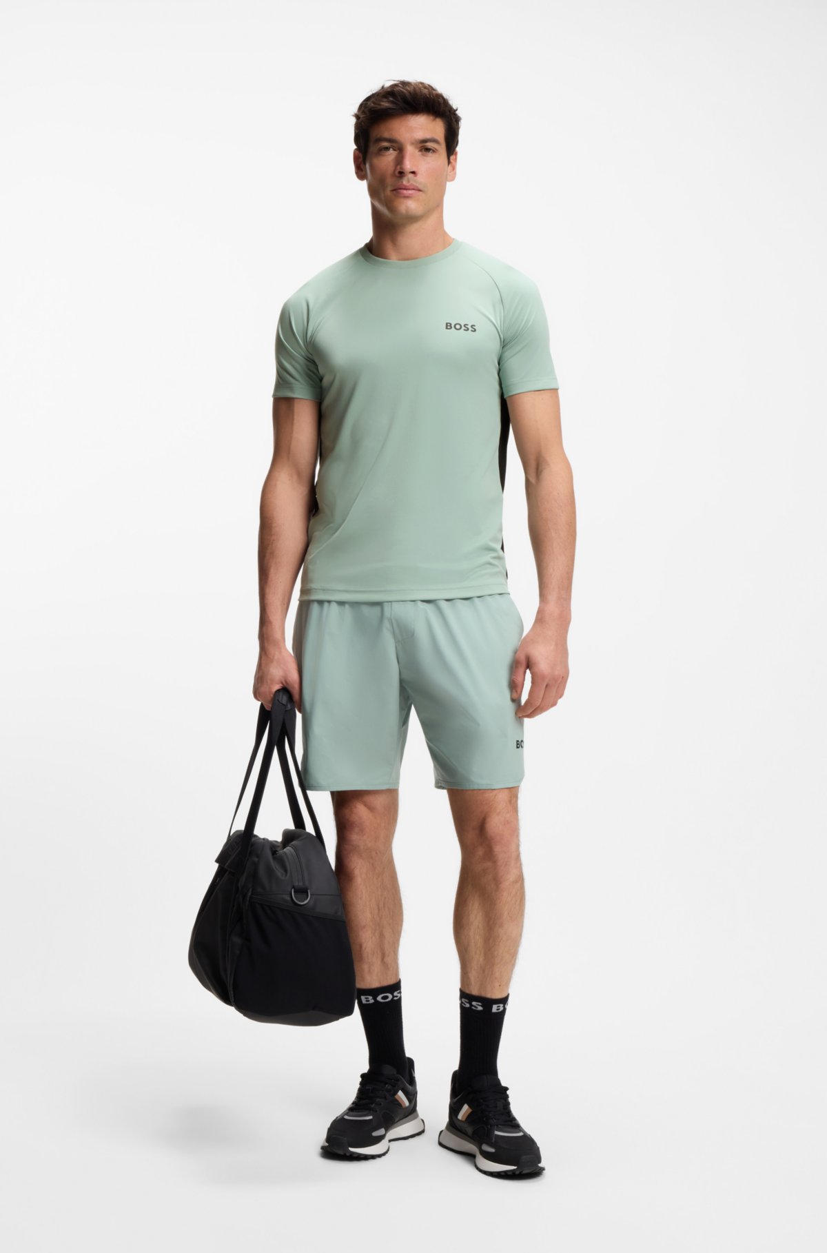 Camiseta masculina activa de secado rápido con ajuste delgado y estiramiento en cuatro direcciones