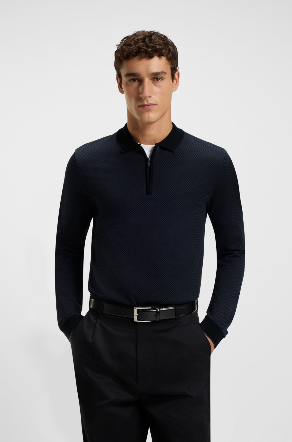 Camiseta de piqué de algodón mercerizado con estructura bicolor