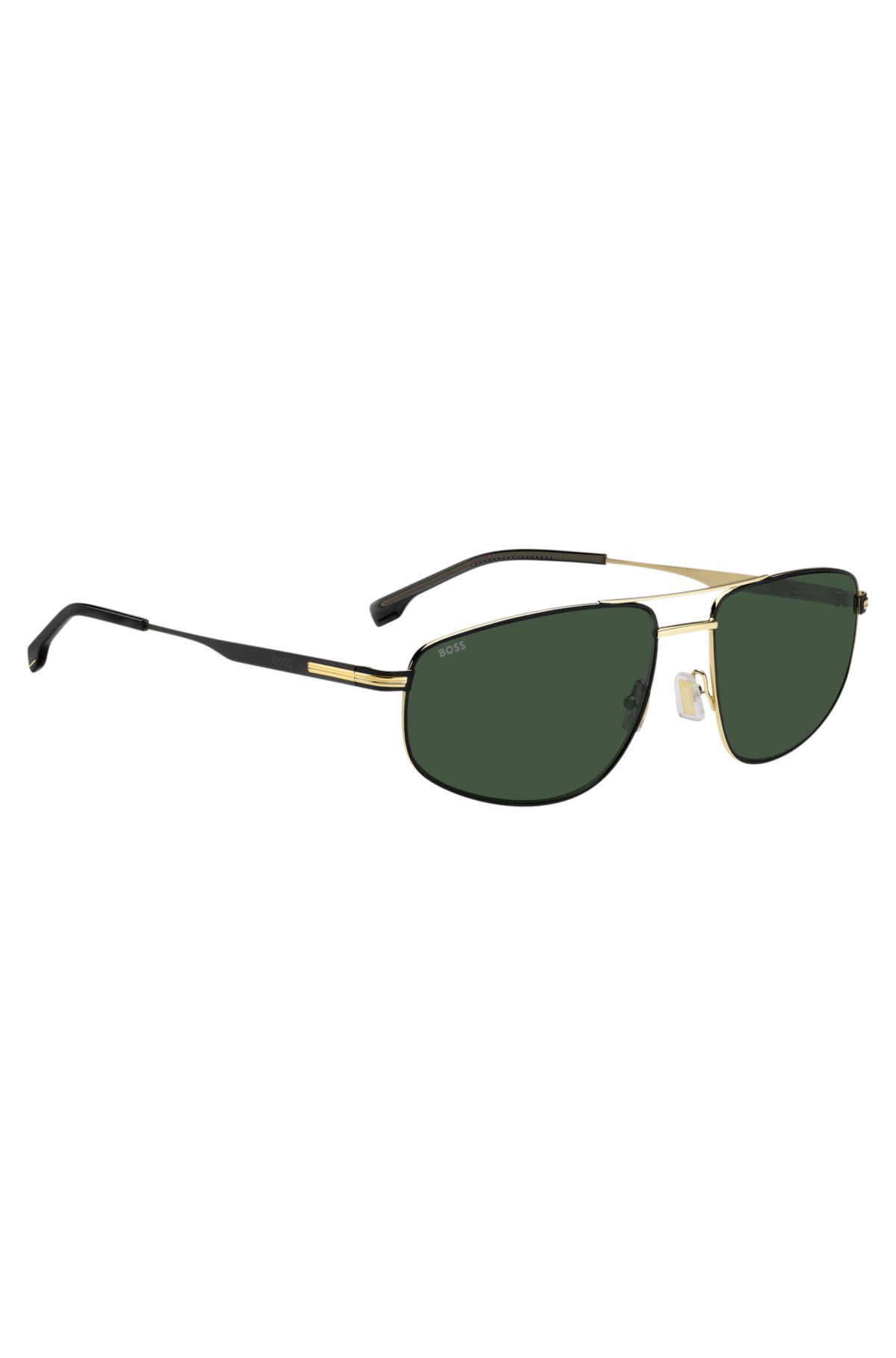 Gafas de sol con puente doble en negro con detalles dorados