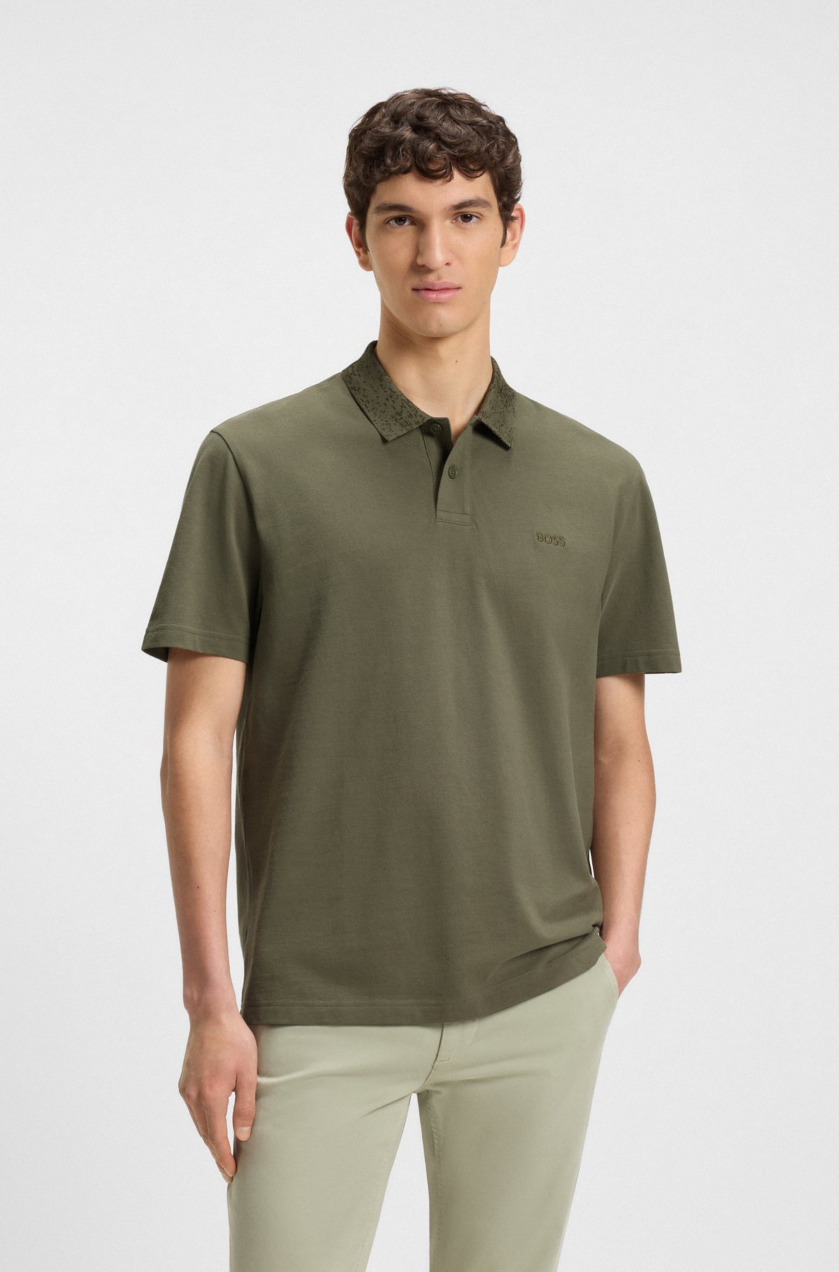 Camiseta polo con cuello estampado en piqué de algodón