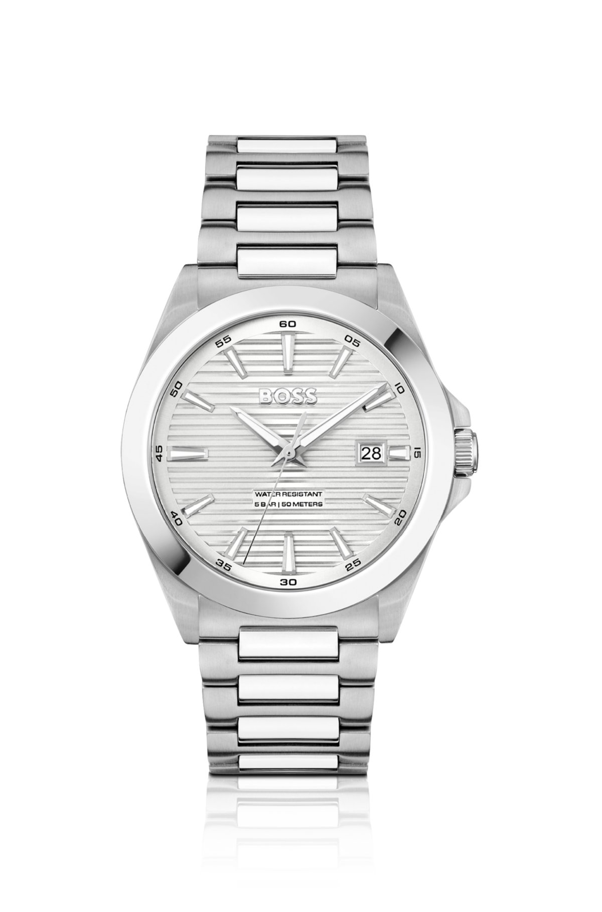 Reloj de acero inoxidable con esfera ranurada