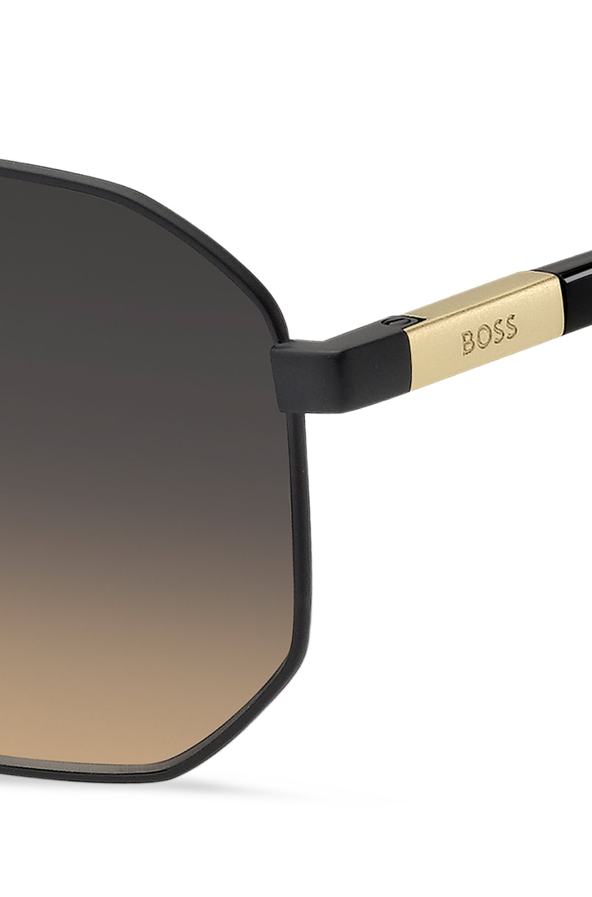 Gafas de sol de acero negro con inserto de logotipo dorado