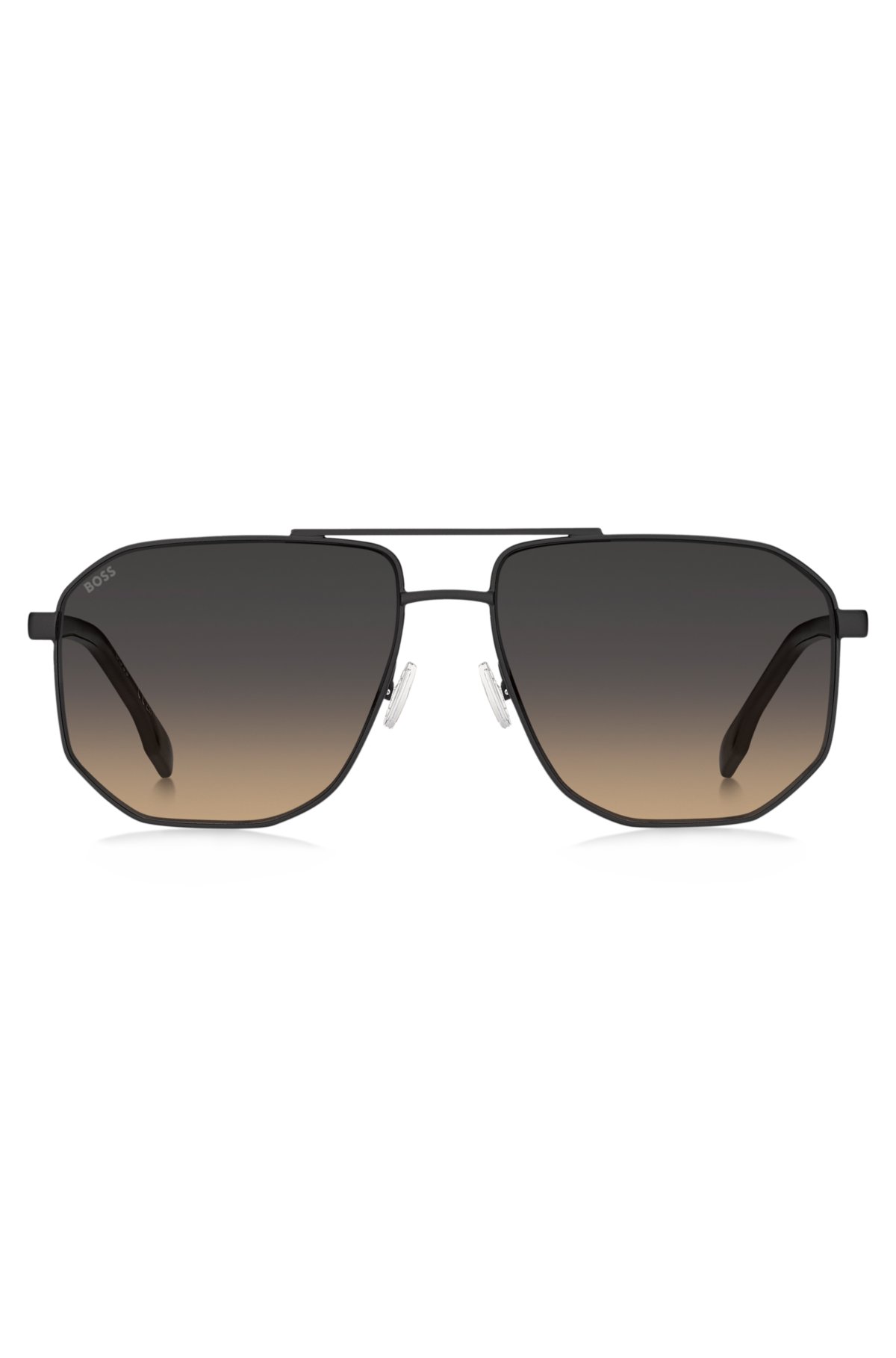 Gafas de sol de acero negro con inserto de logotipo dorado