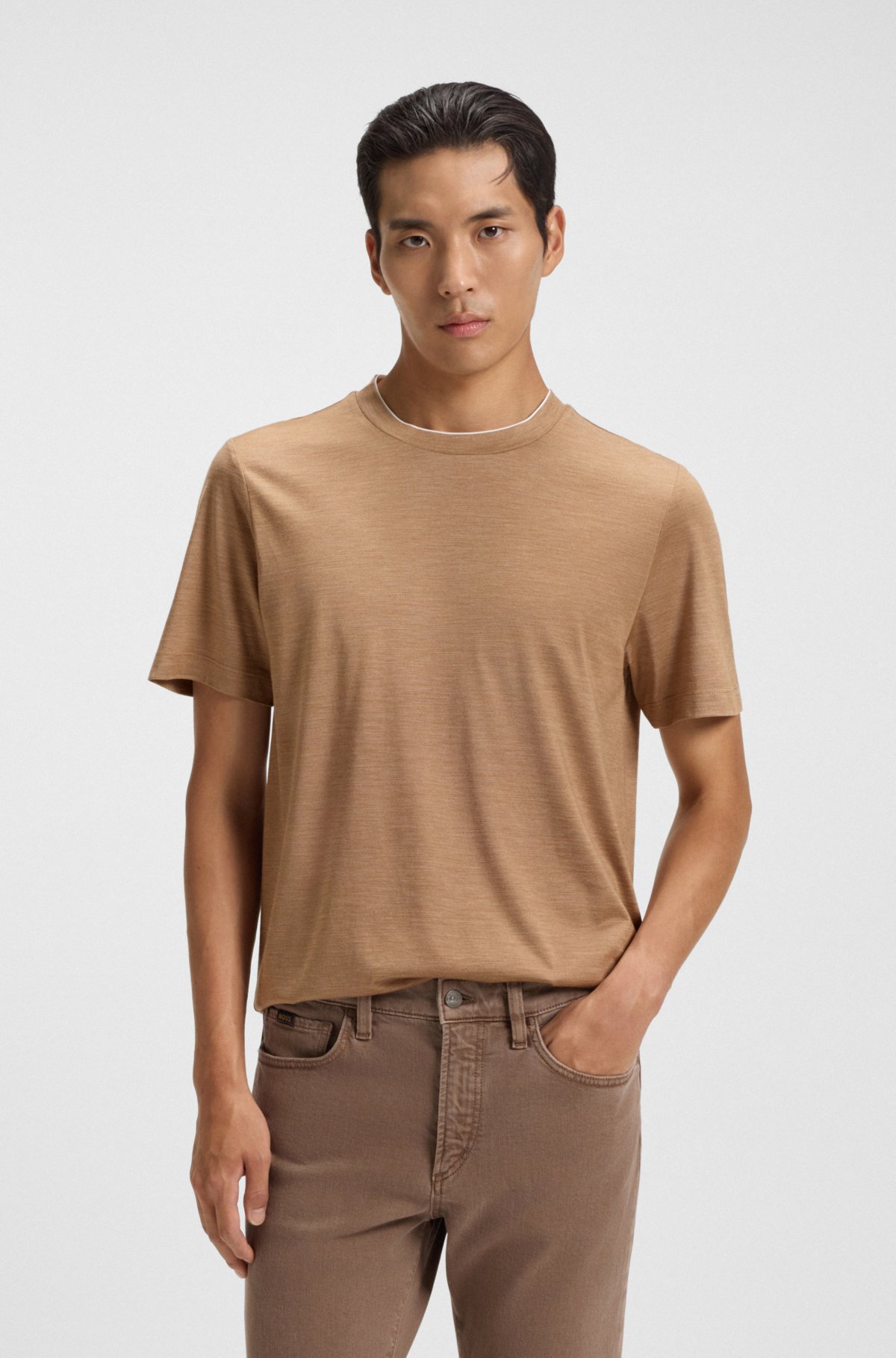 Camiseta de cuello doble en algodón y seda