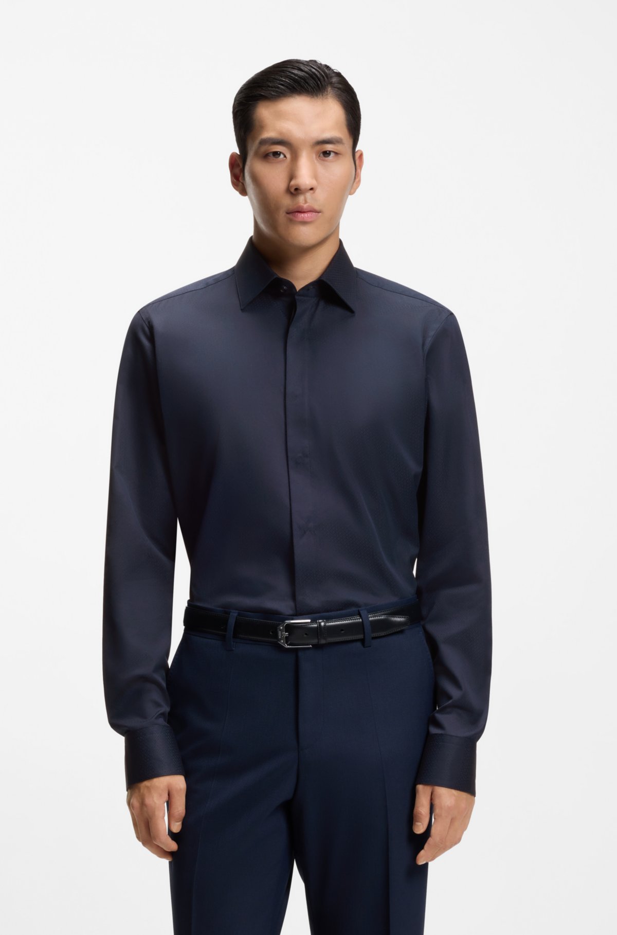 Camisa de corte regular en algodón con monograma italiano