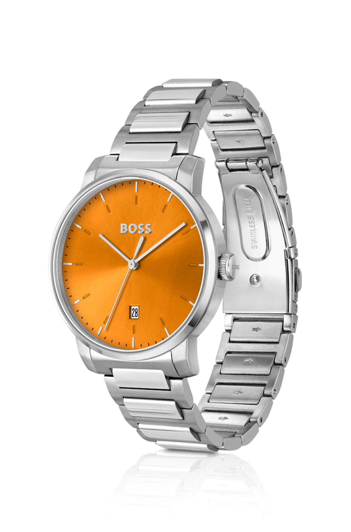 Reloj de pulsera H-link con esfera naranja cepillada