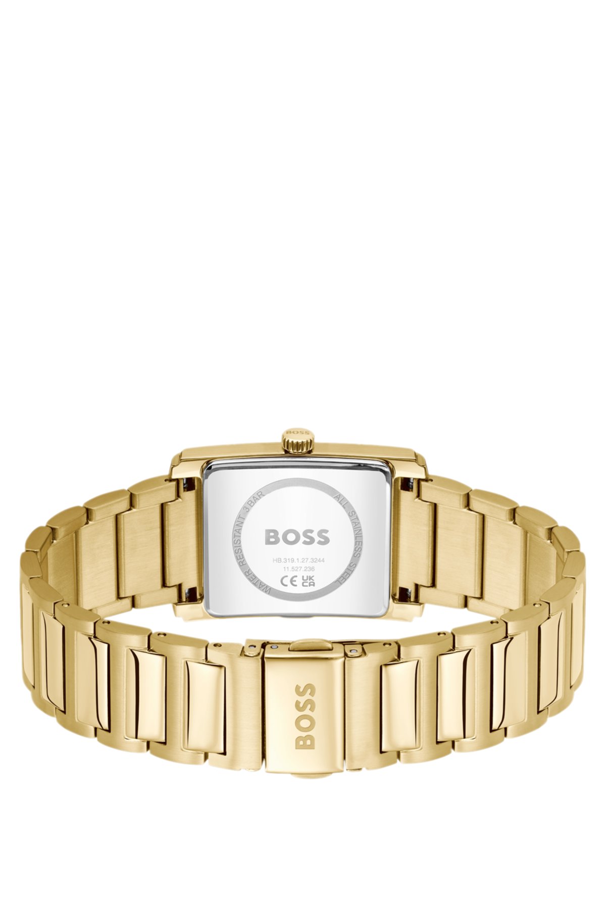 Reloj de tono dorado con esfera plateada blanca