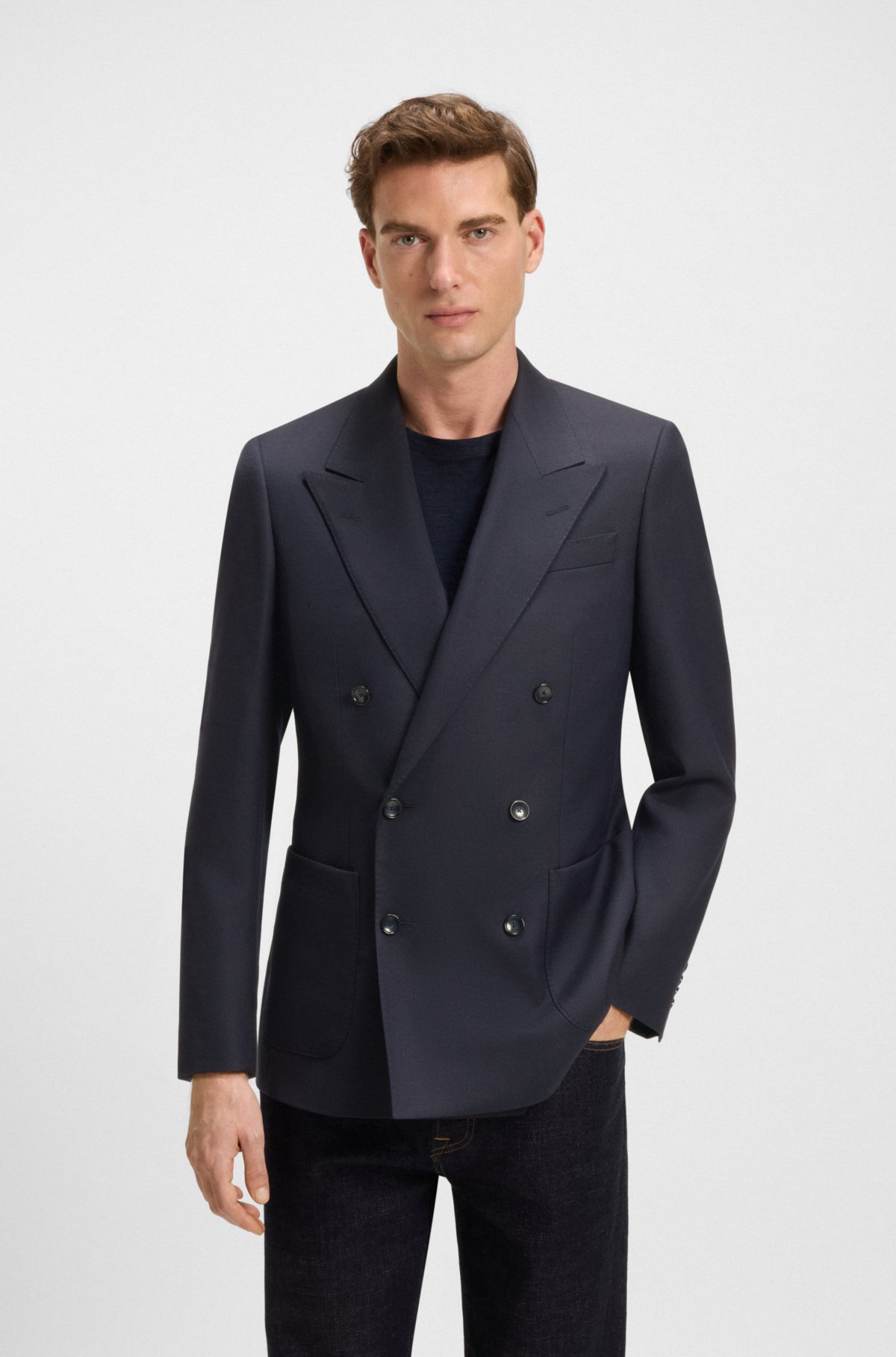 Chaqueta doble botonadura BECKHAM x BOSS en lana elástica