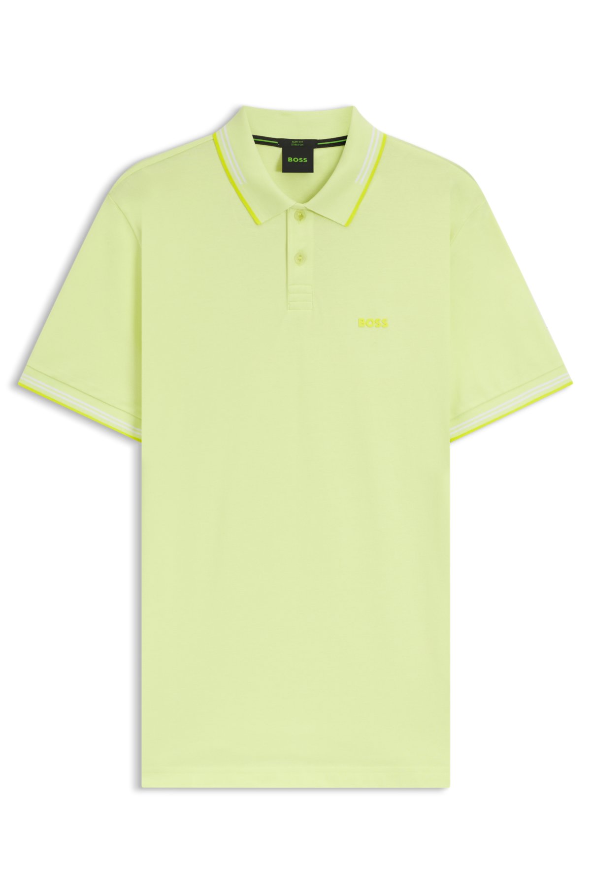 Camiseta polo ajustada de algodón elastizado con marca y rayas