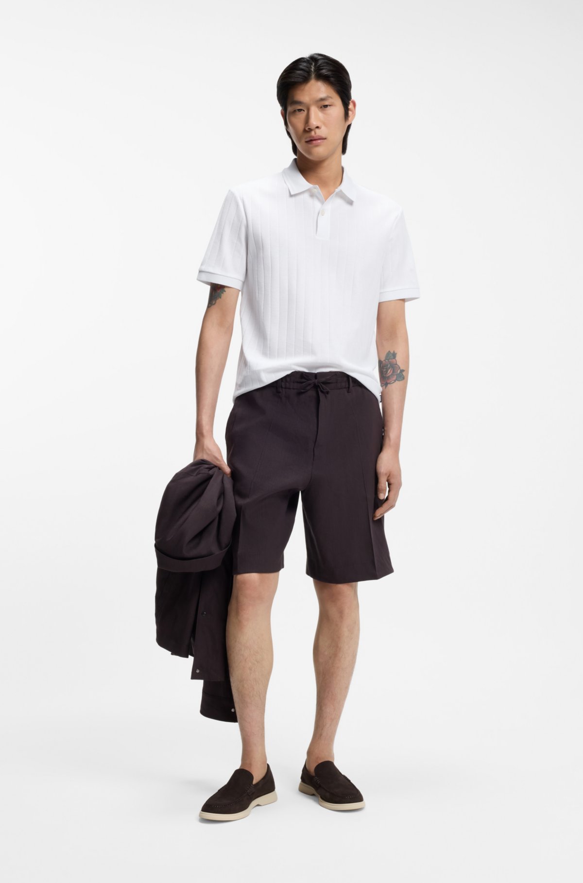 Camiseta polo con rayas verticales en algodón mercerizado
