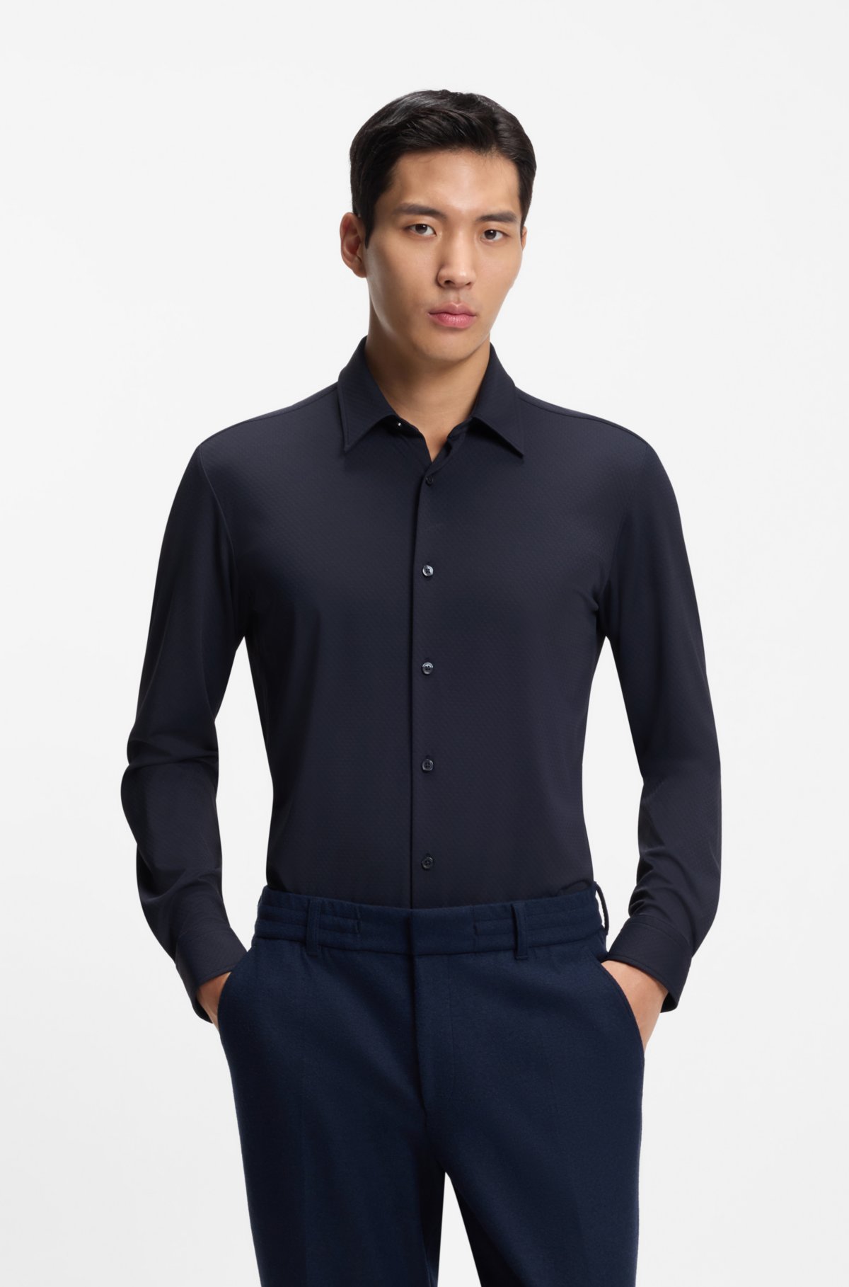 Camisa ajustada de rendimiento en jersey estructurado