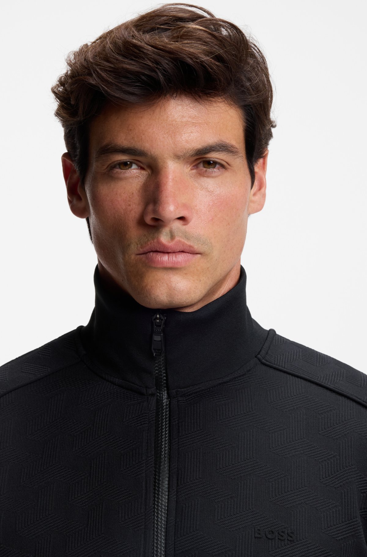 Sudadera con cremallera de jacquard acolchado con corte regular