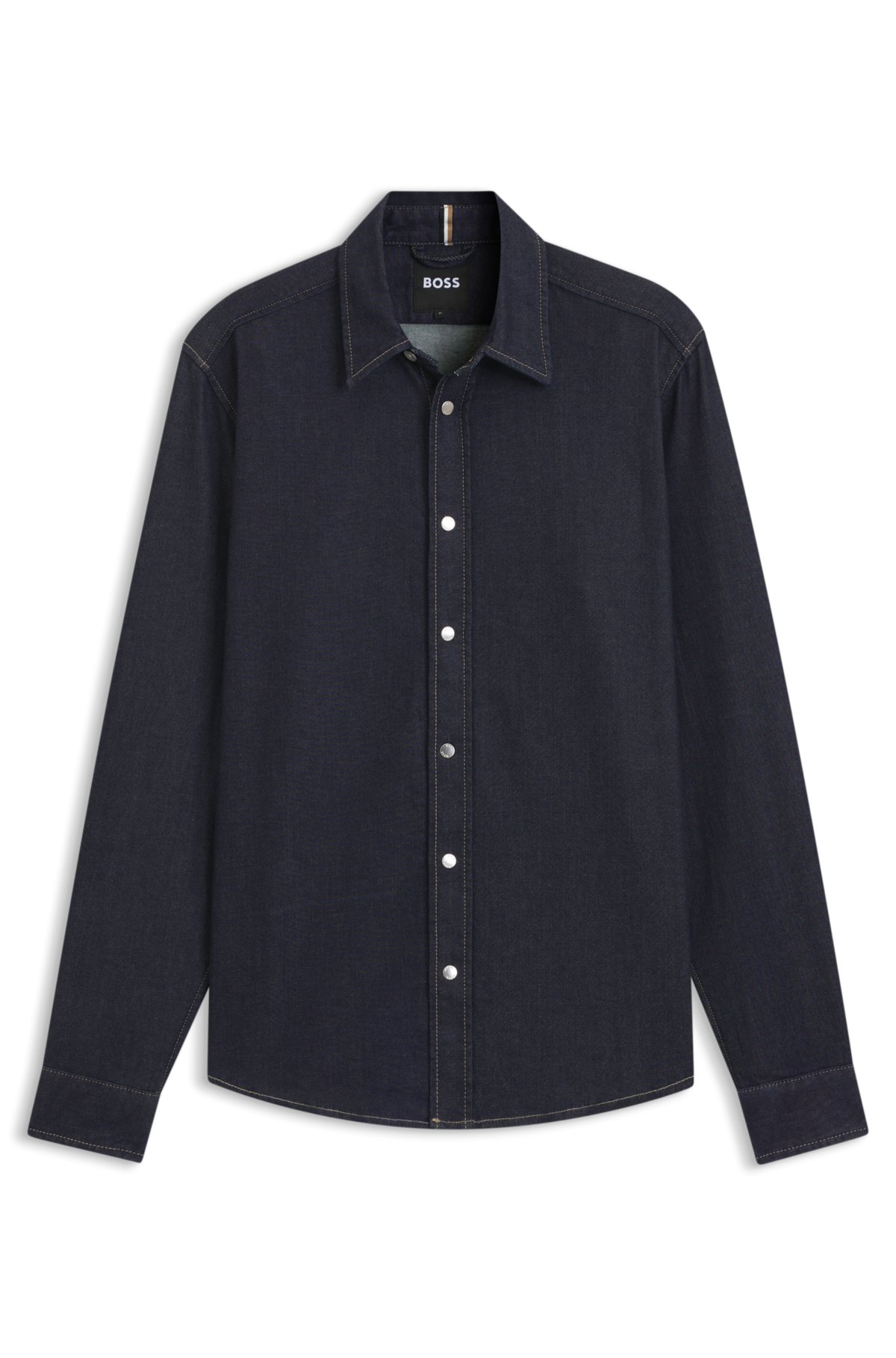 Camisa regular de denim elástico en azul índigo