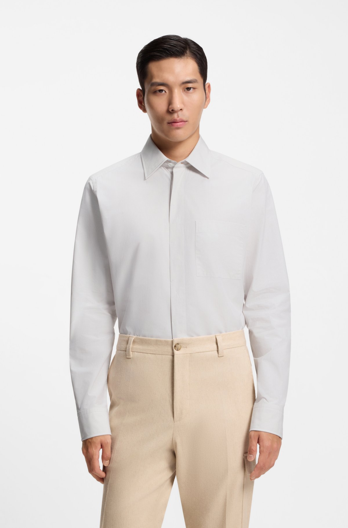 Camisa de corte regular con cuadros en algodón hecho en Italia