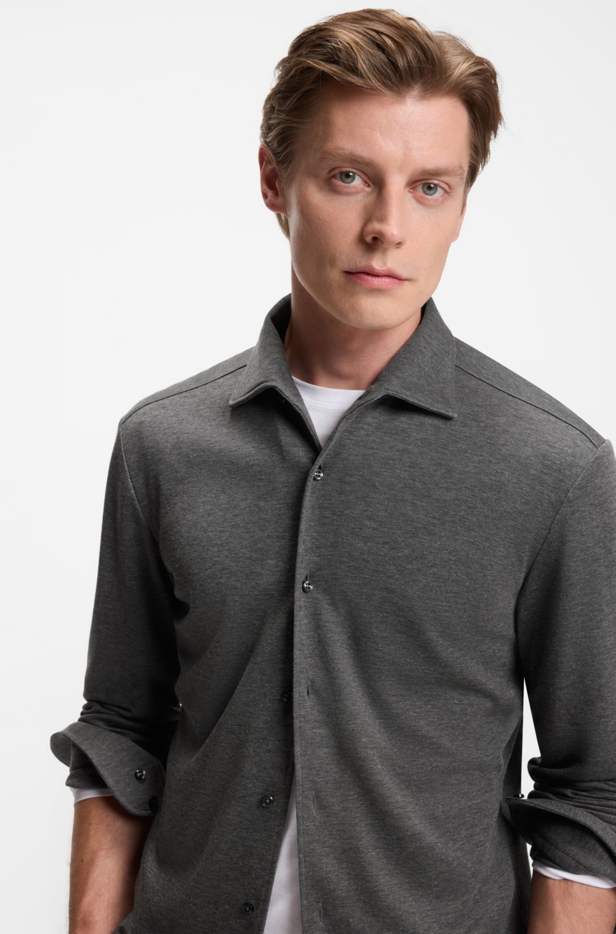 Camisa BECKHAM x BOSS con ajuste slim en jersey de algodón