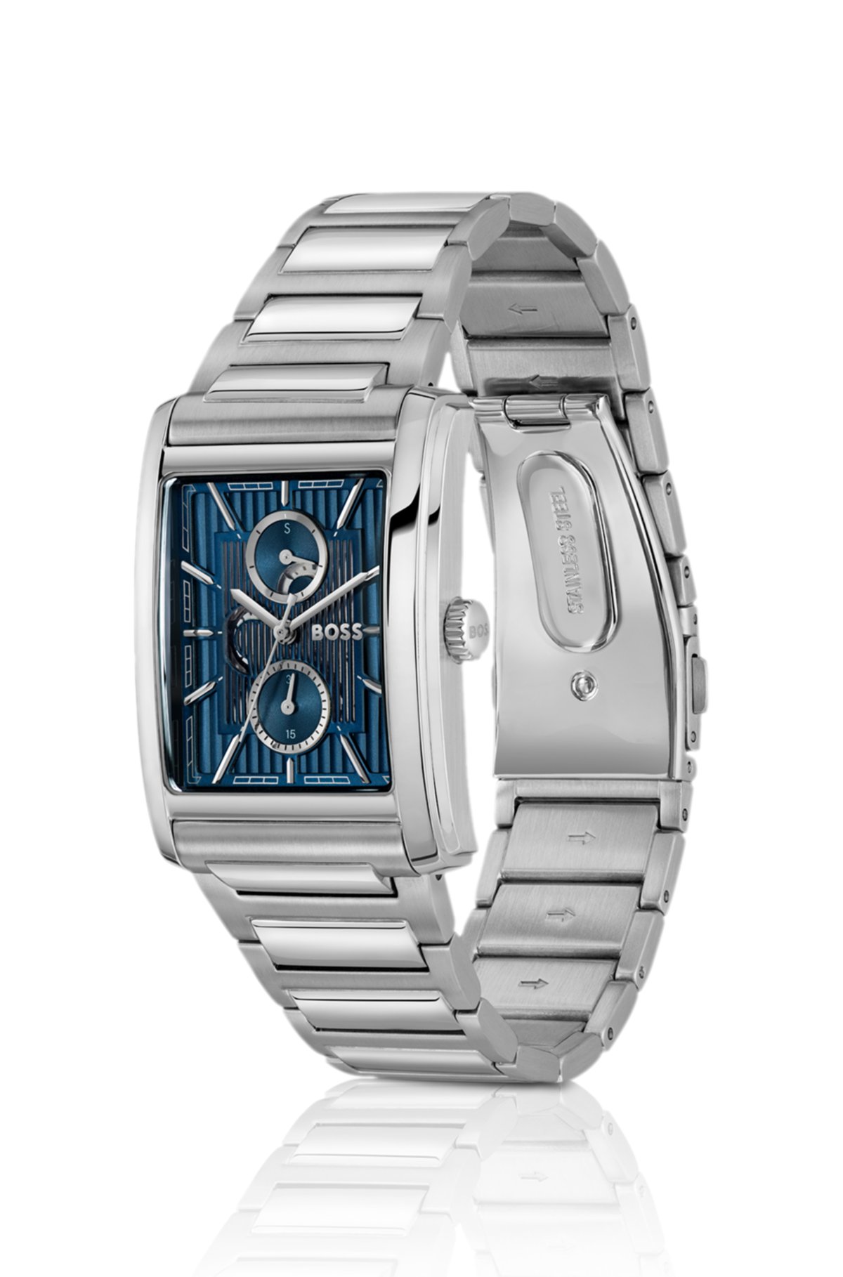 Reloj de pulsera con esfera esquelética texturizada azul