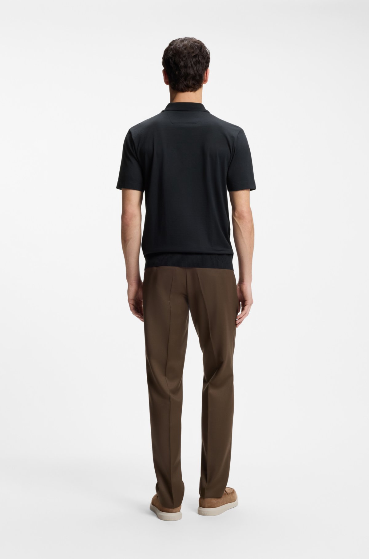Camiseta de polo de algodón y seda con cuello de cremallera