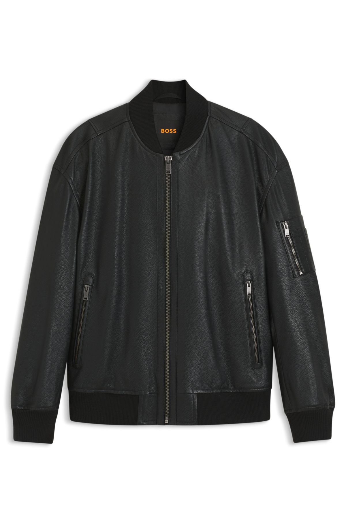 Chaqueta bomber con bolsillo en manga en cuero