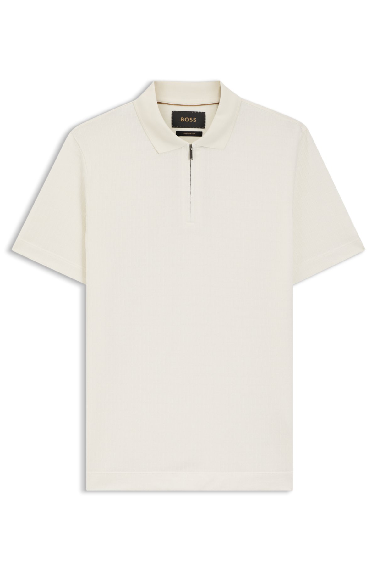 Camiseta de polo de algodón-seda con cuello de cremallera
