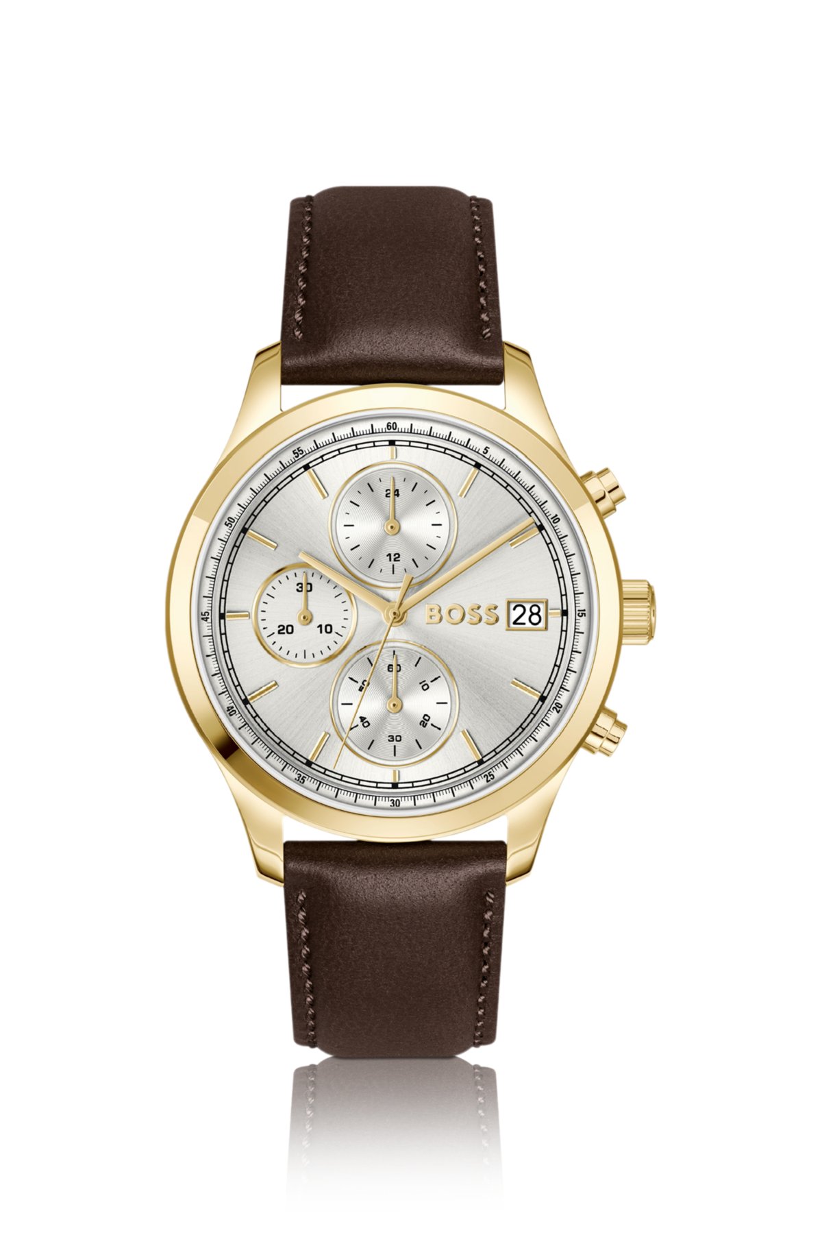Reloj cronógrafo Stratus con correa de cuero marrón