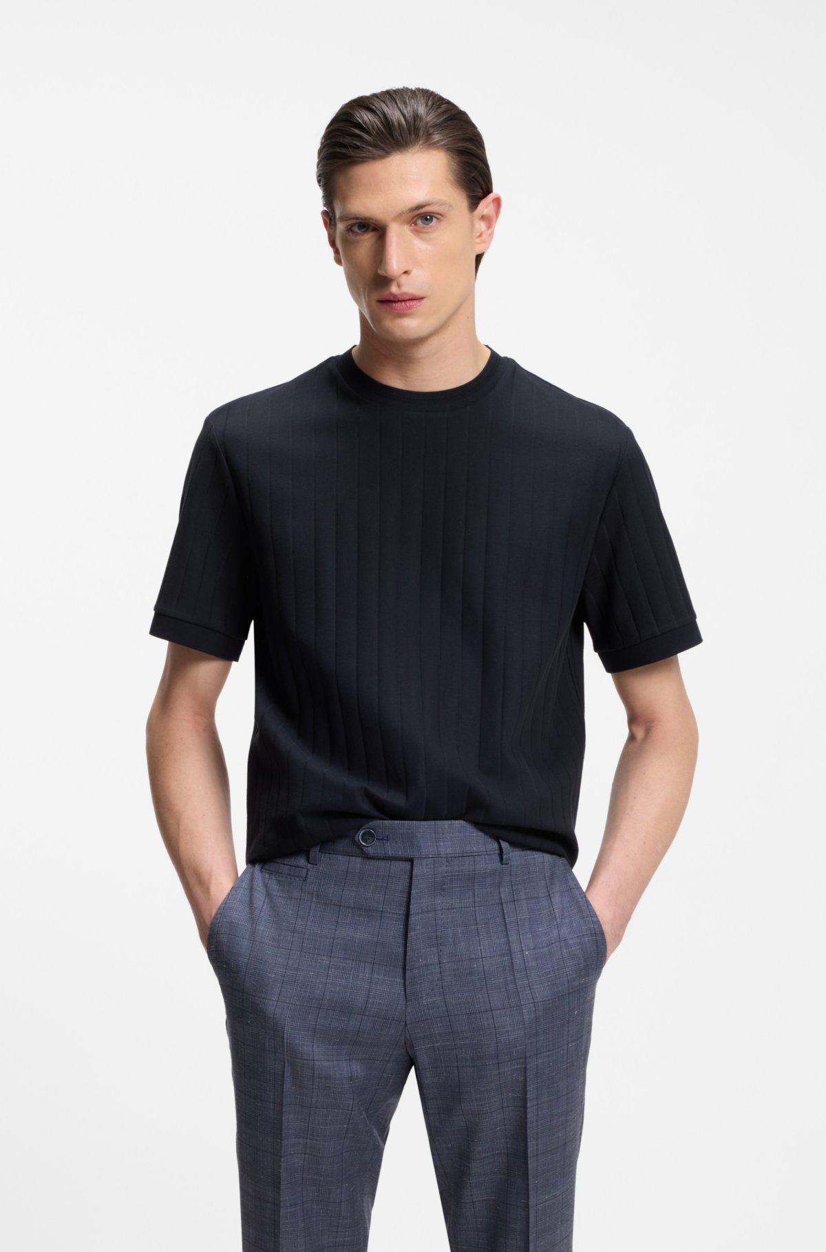 Camiseta de rayas verticales en algodón mercerizado