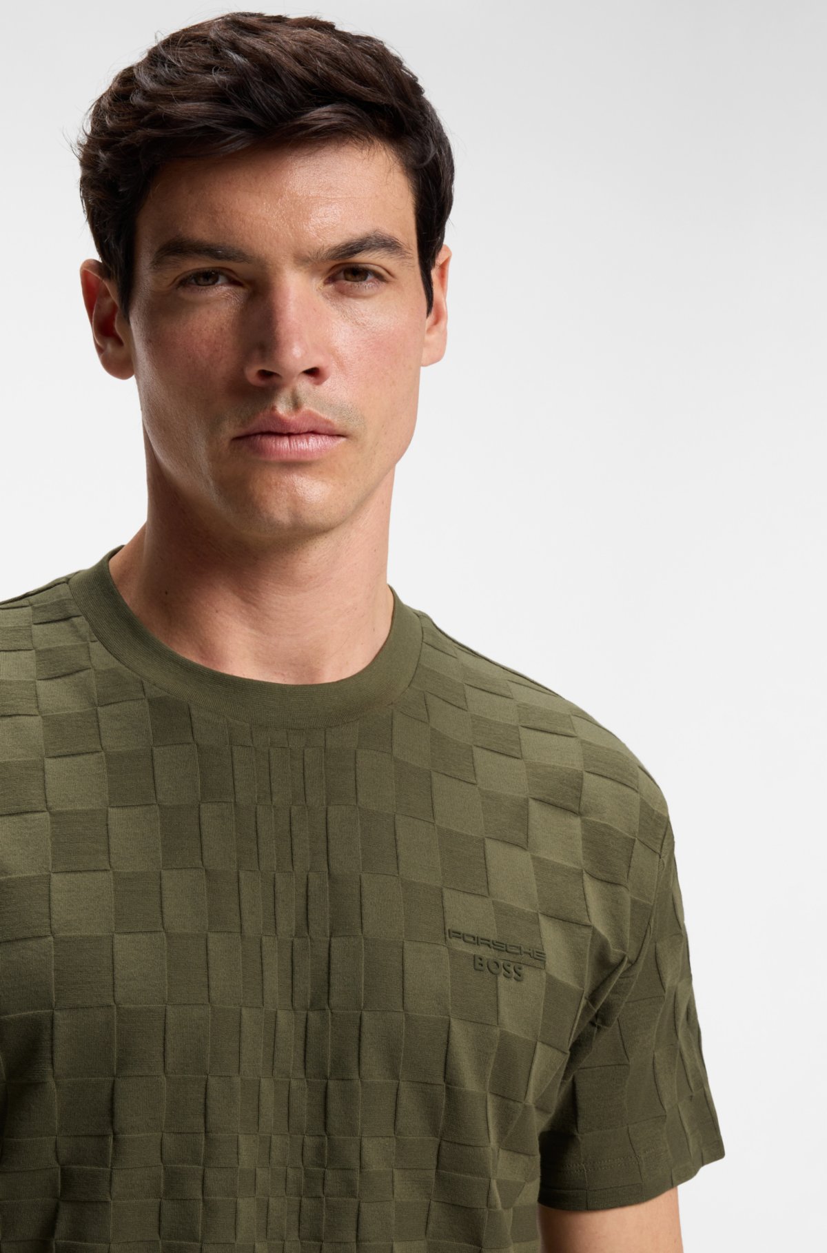Camiseta para hombre Porsche x BOSS de algodón jacquard con corte relajado