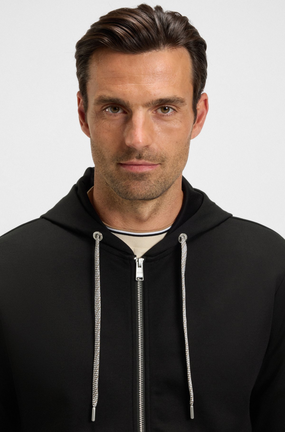 Sudadera con cordón decorativo y cremallera en mezcla de algodón