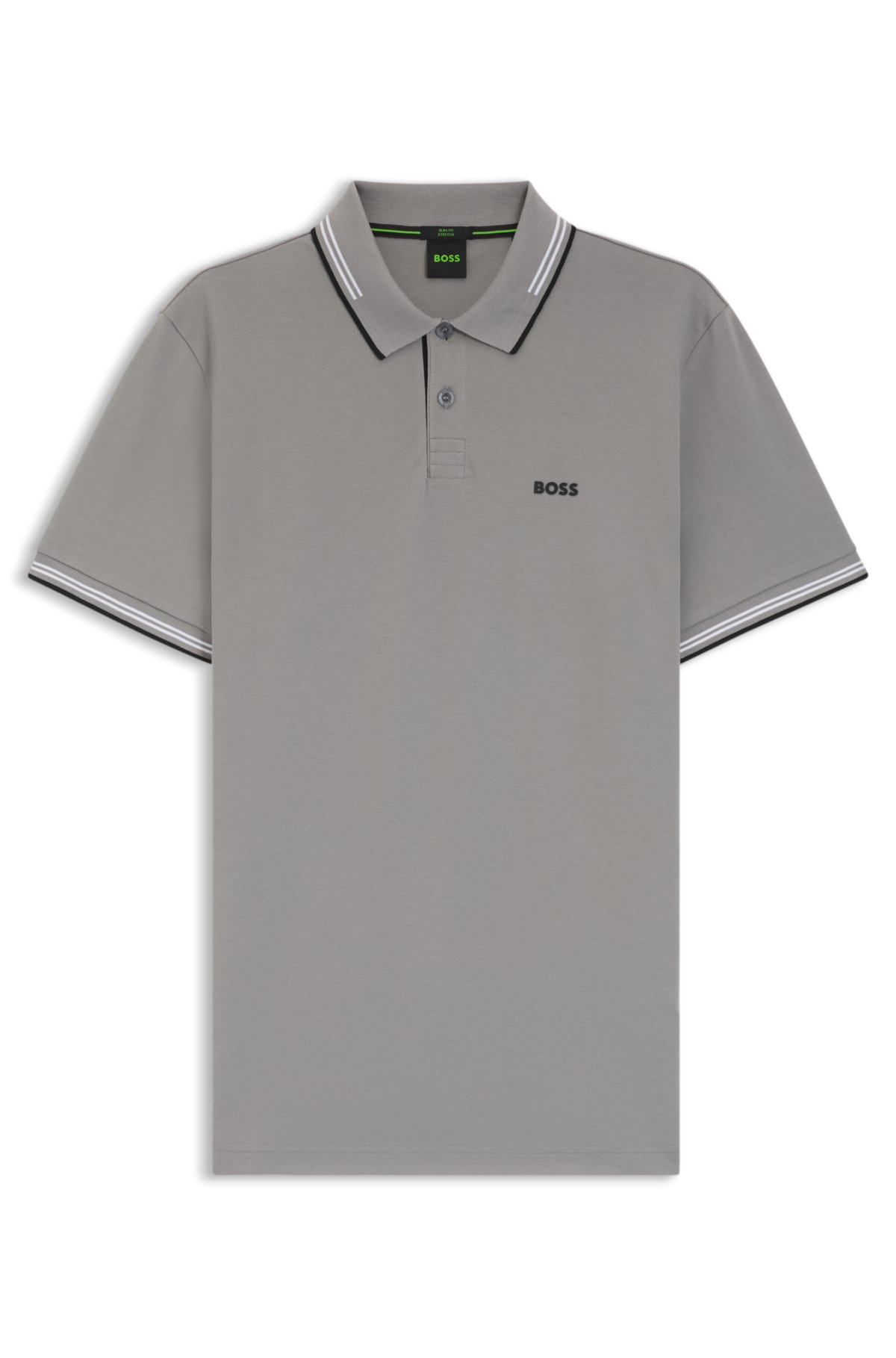 Camiseta polo ajustada de algodón elastizado con marca y rayas