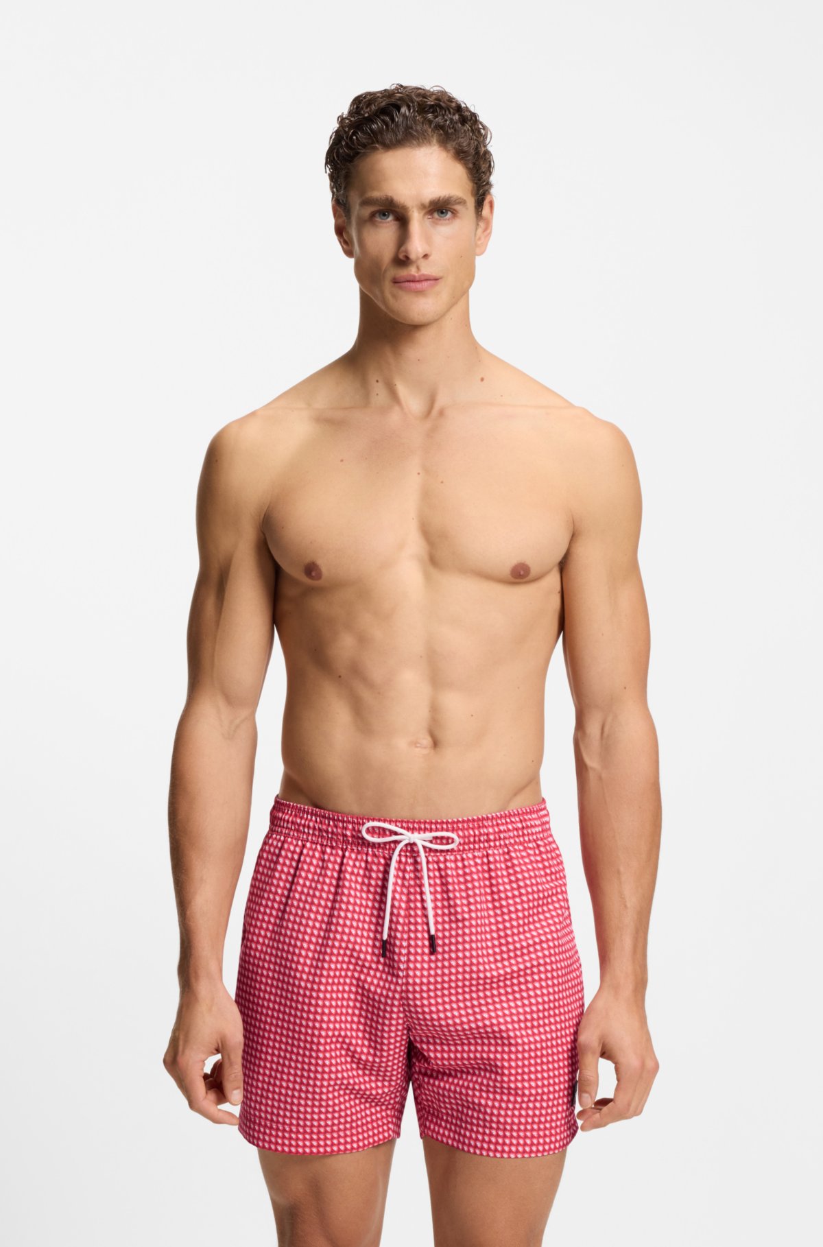 Bermudas de baño con micro estampado y parche con logo