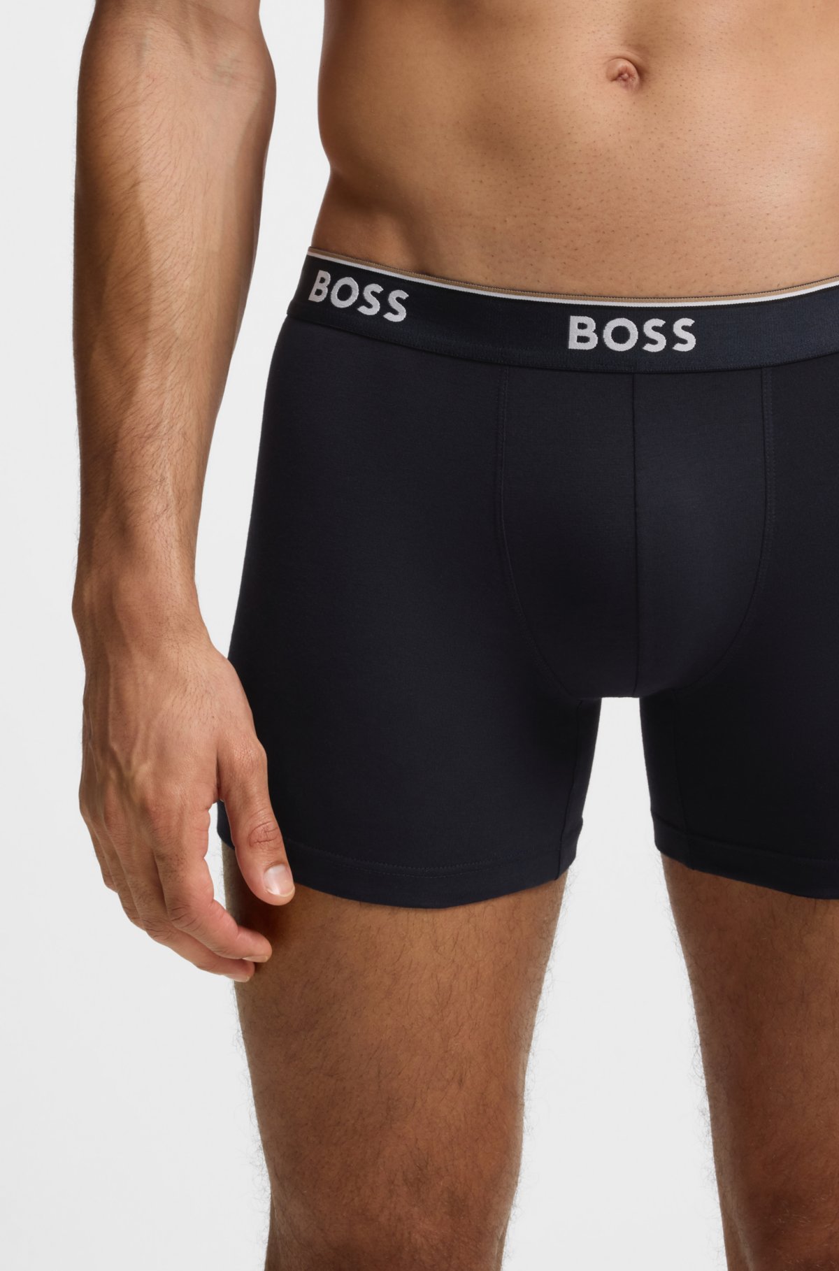 Juego de tres unidades de calzoncillos boxers con cinturilla con logotipo en algodón elástico
