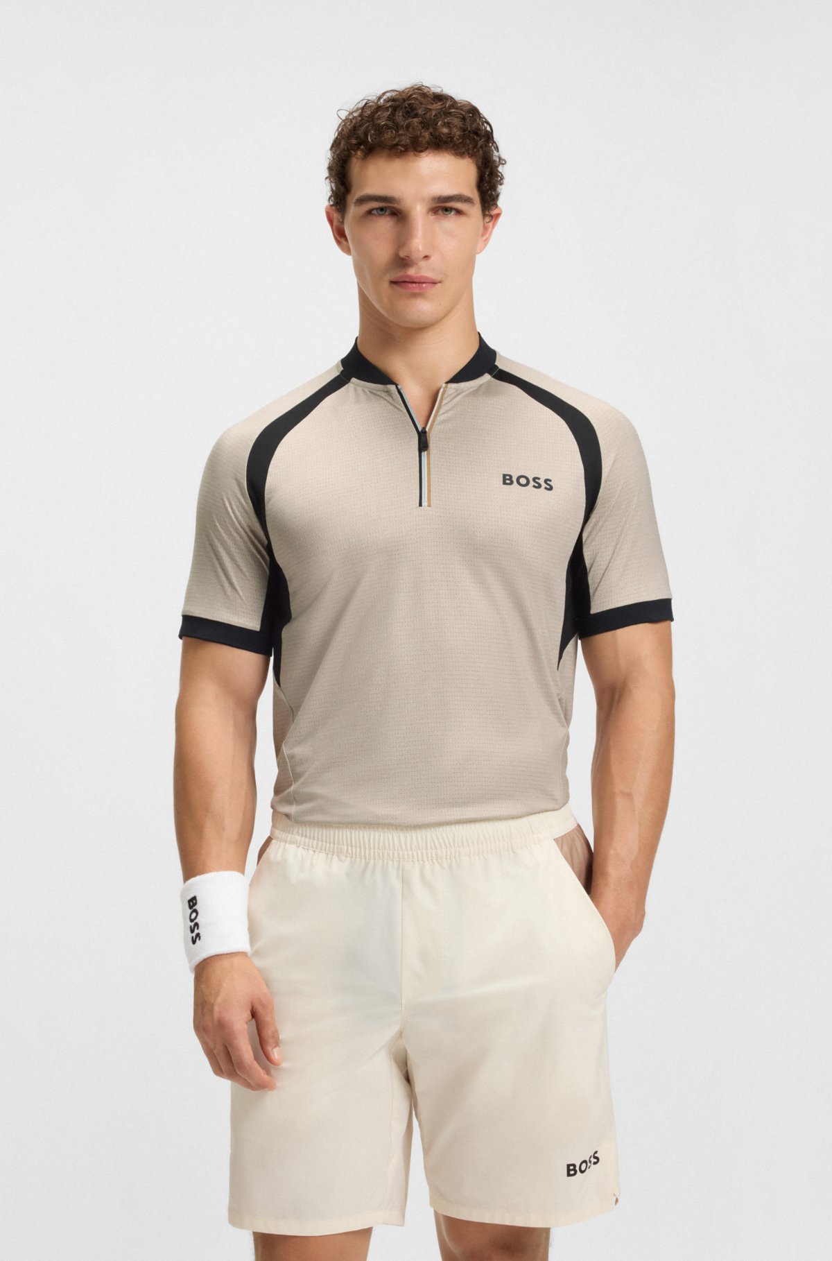 Camiseta de piqué con cuello con cremallera y ajuste slim