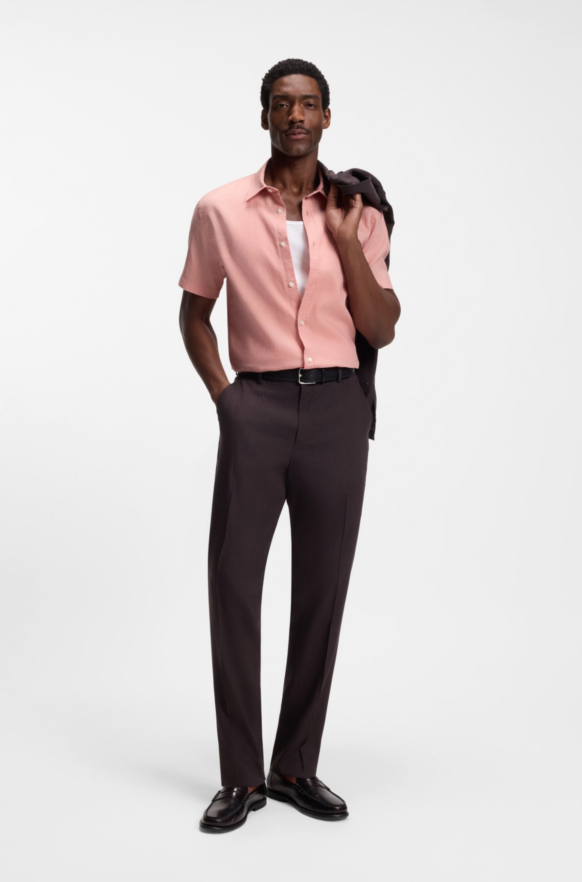 Camisa ajustada de lino elástico