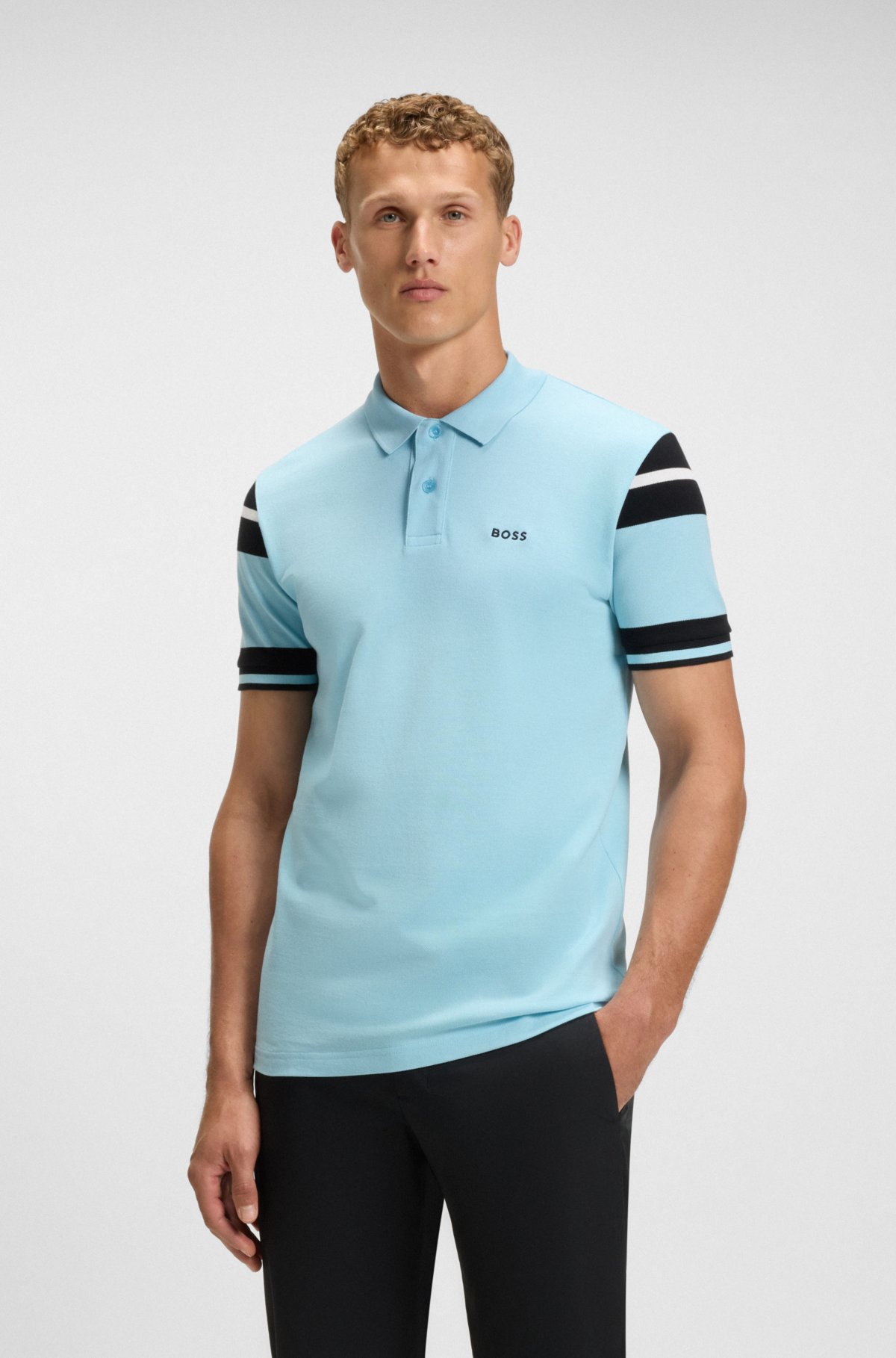 Camiseta polo con rayas bloqueadas en piqué de algodón