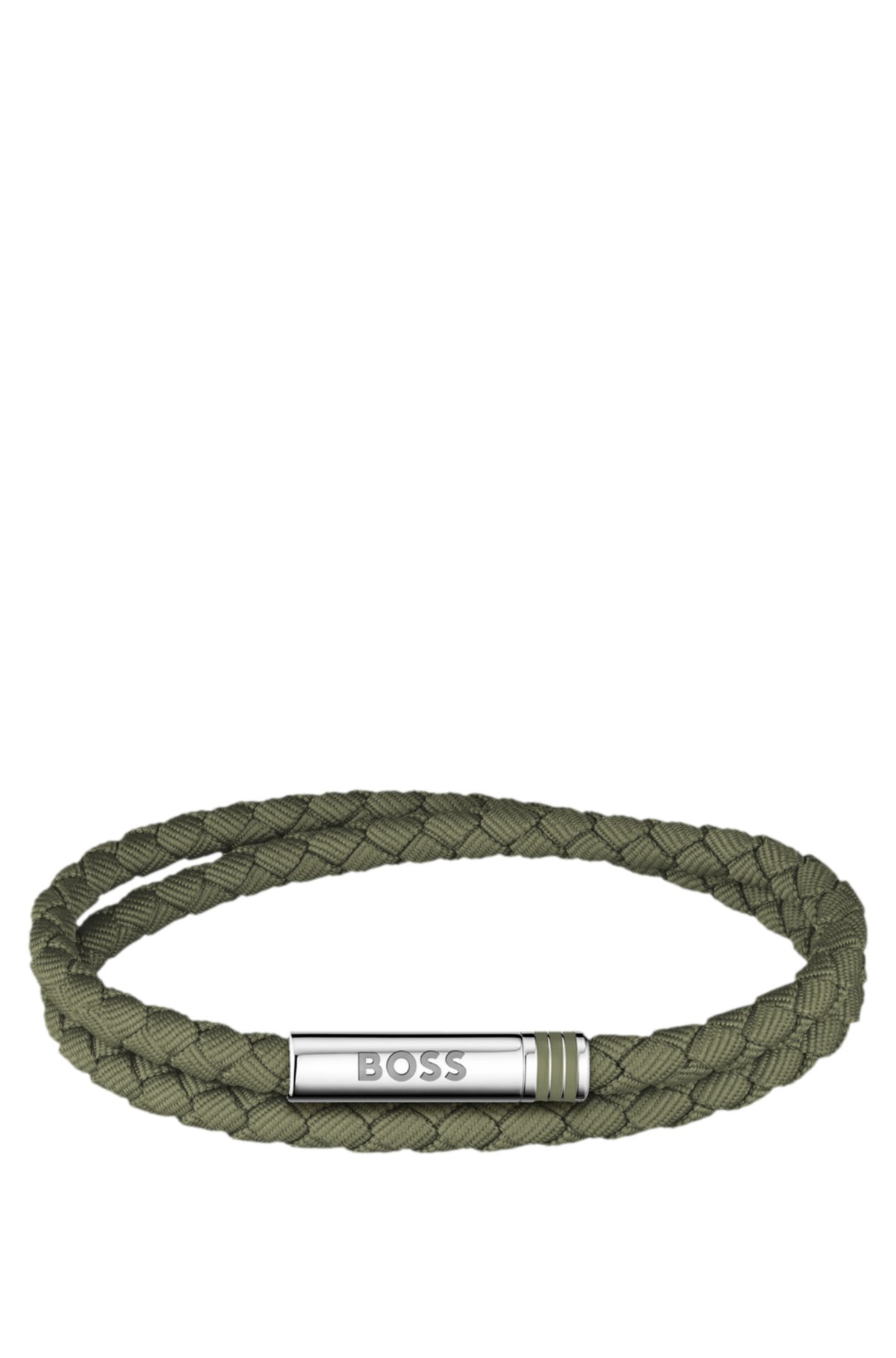 Pulsera doble trenzada verde con cierre con logotipo