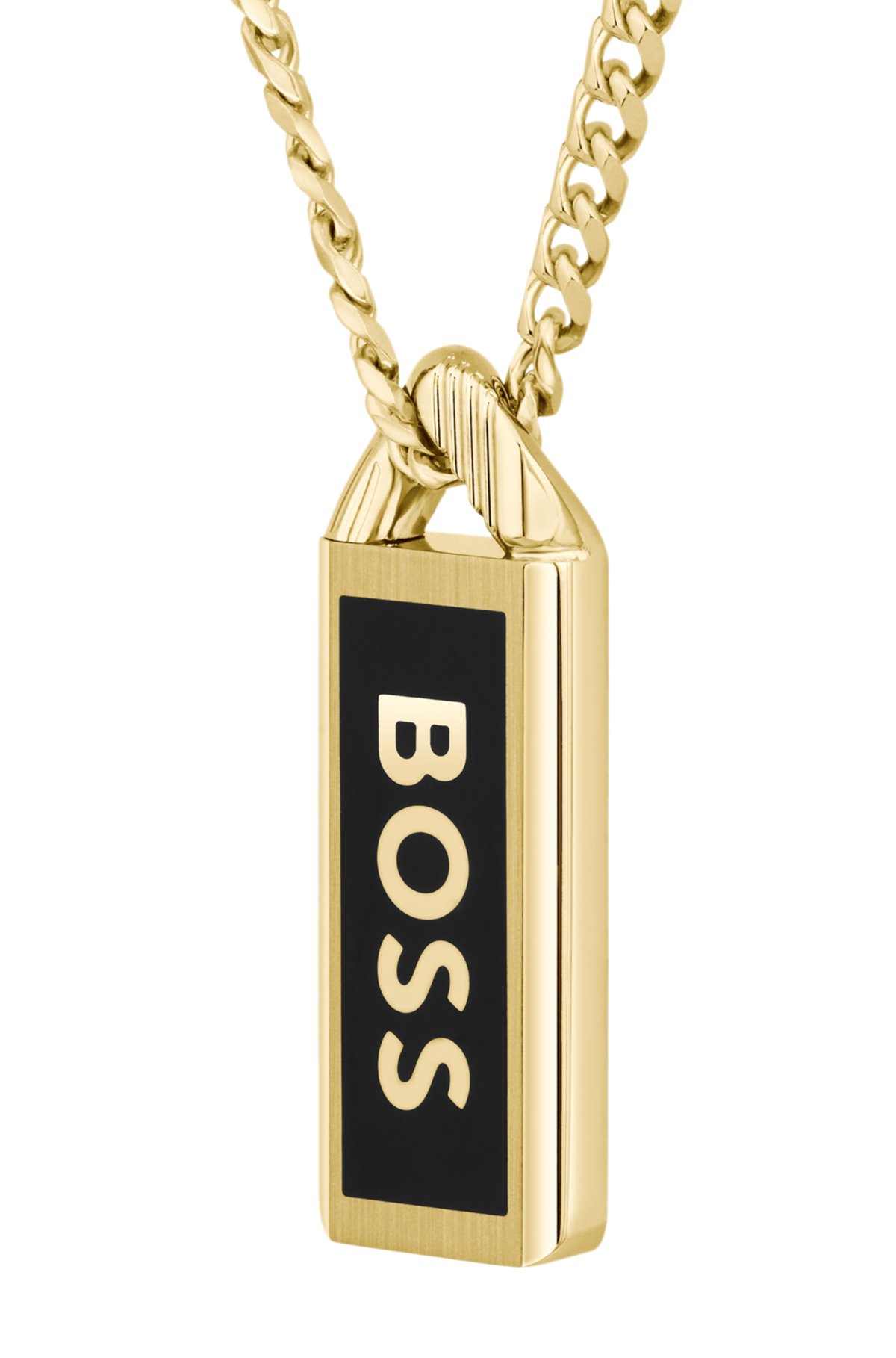 Collar de tono dorado con colgante de logotipo lleno de tinta