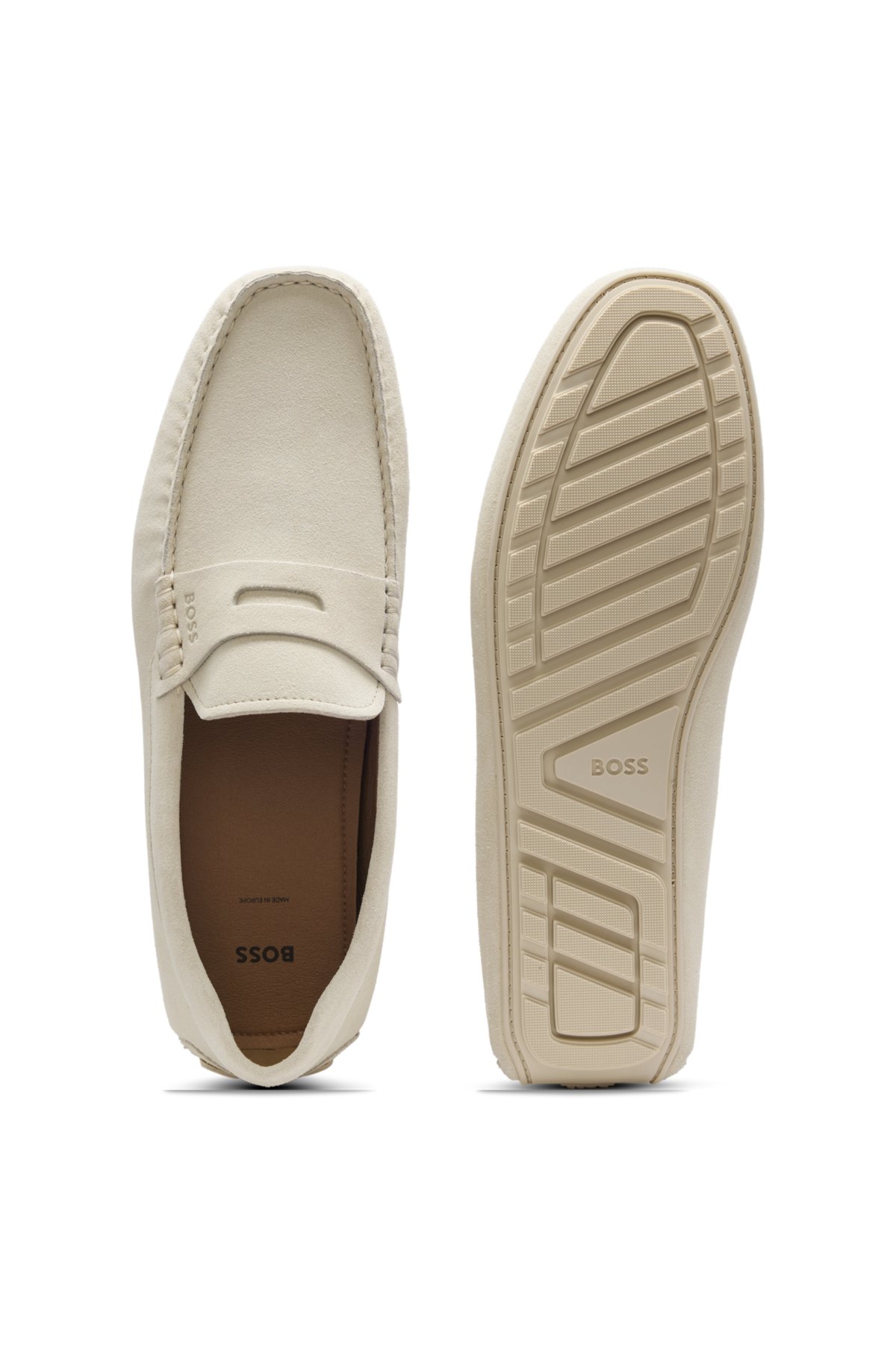 Mocasines con corte de moneda en ante