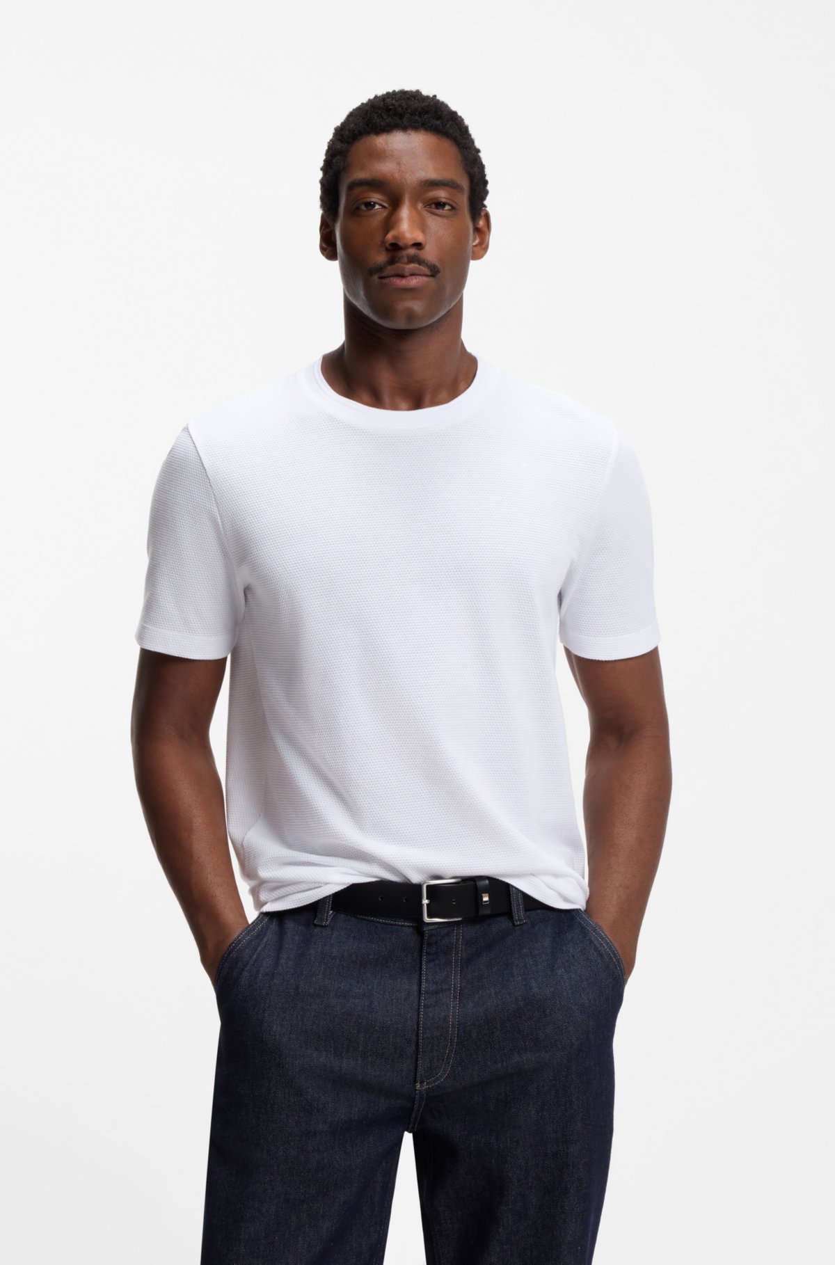 Camiseta de estructura bubble-jacquard en mezcla de algodón