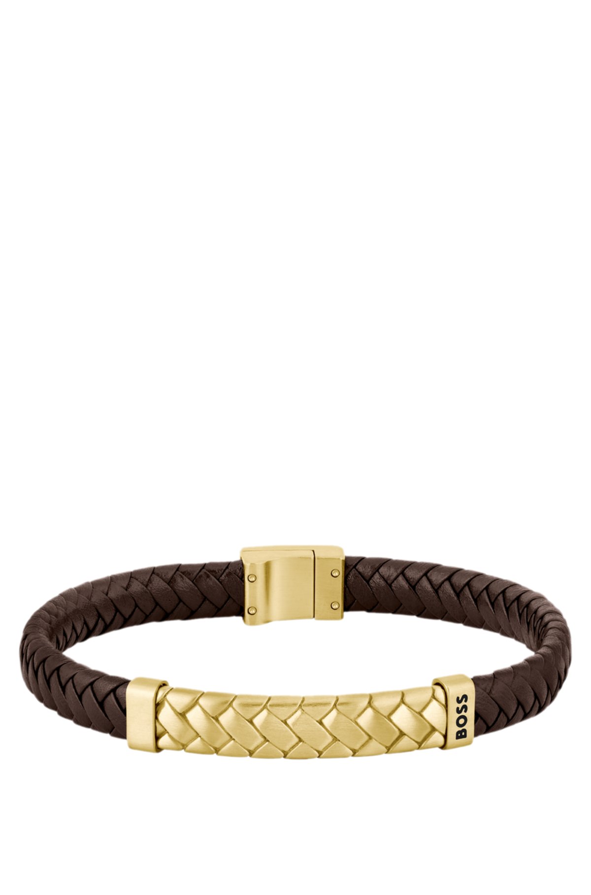 Pulsera de diseño herringbone en cuero marrón