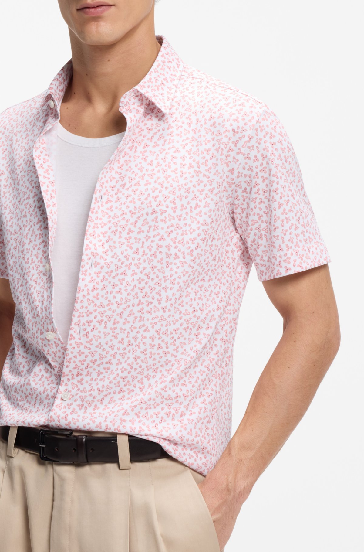 Camisa entallada estampada en jersey de mezcla de algodón