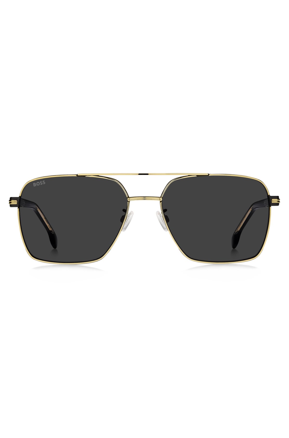 Gafas de sol con doble puente tono dorado y temples de acetato negro