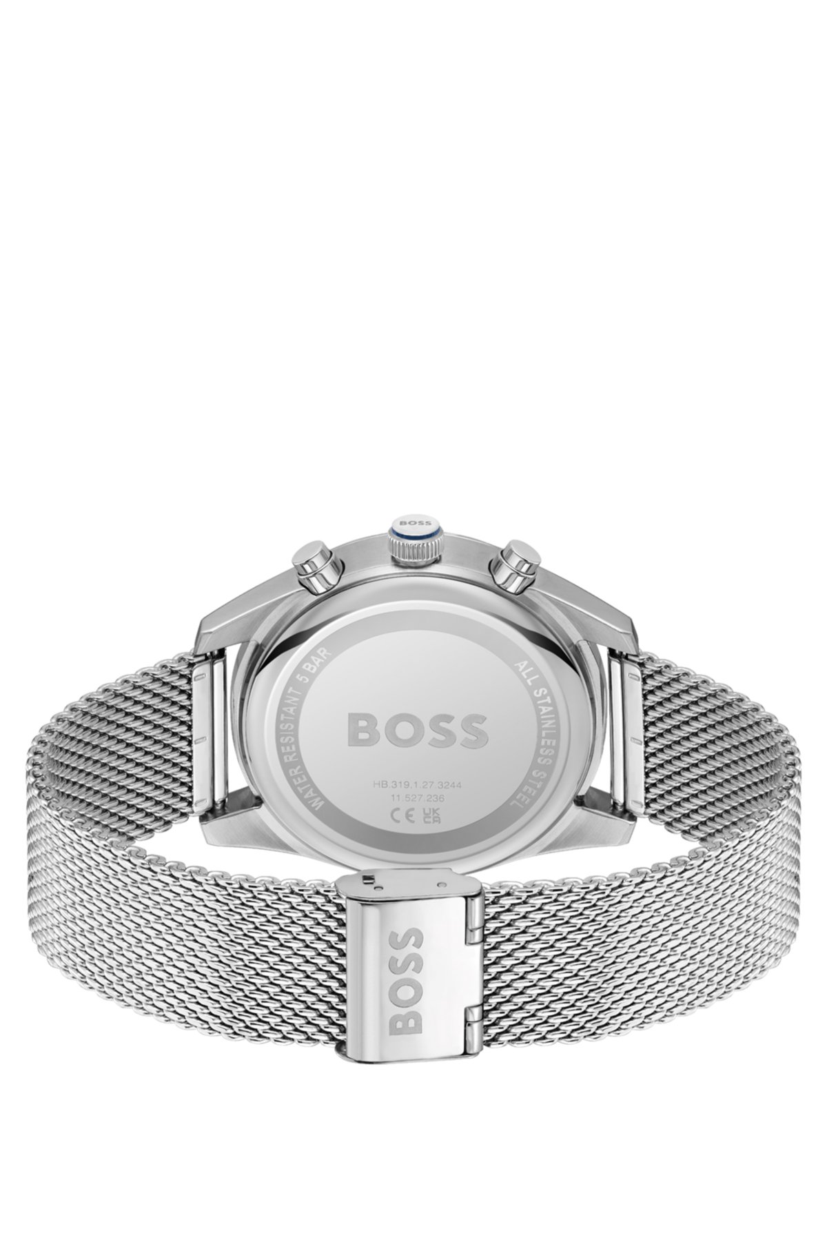 Reloj cronógrafo con esfera azul y pulsera de malla