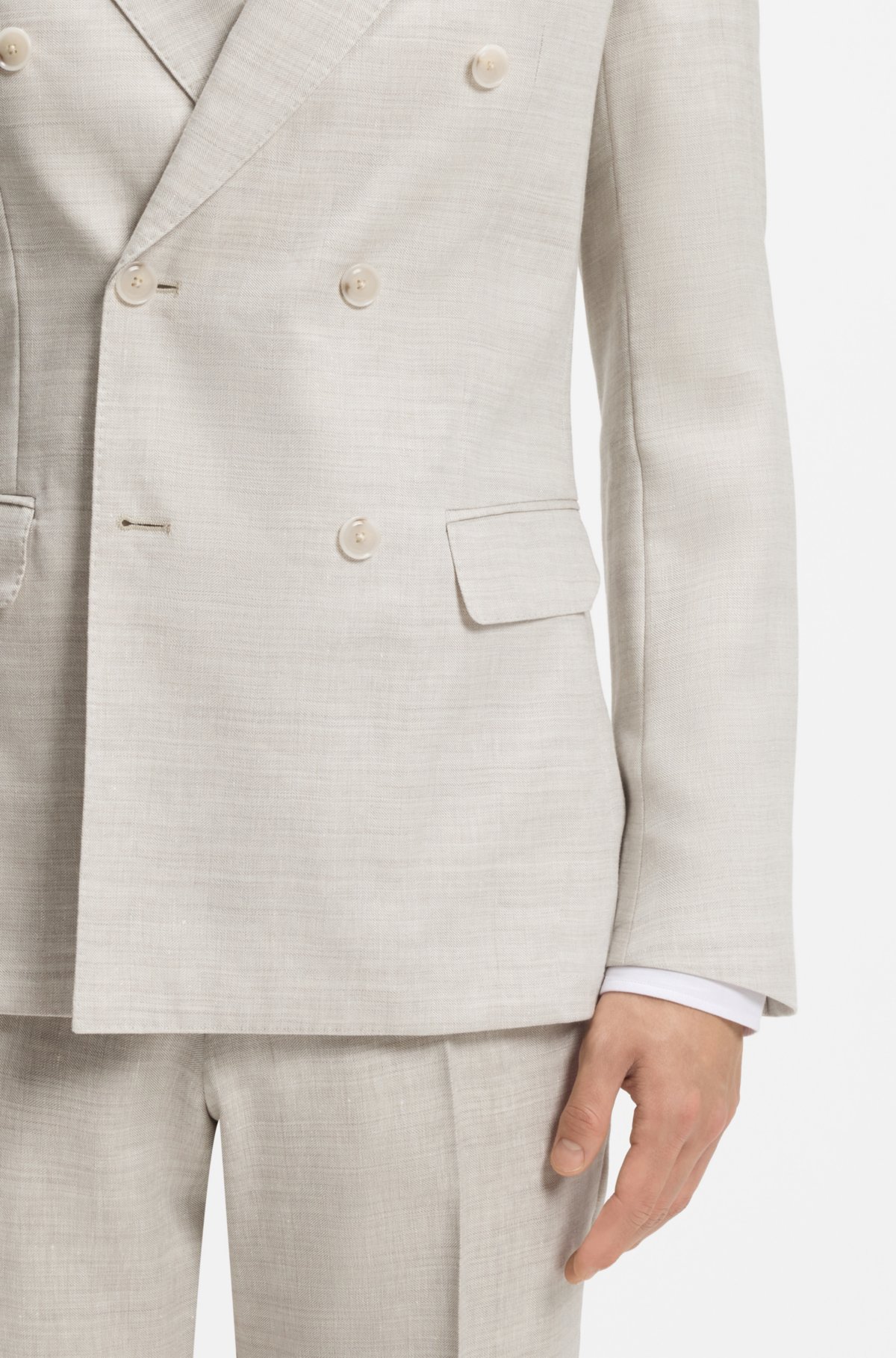 Traje de dos piezas ajustado en lino y lana con rayas