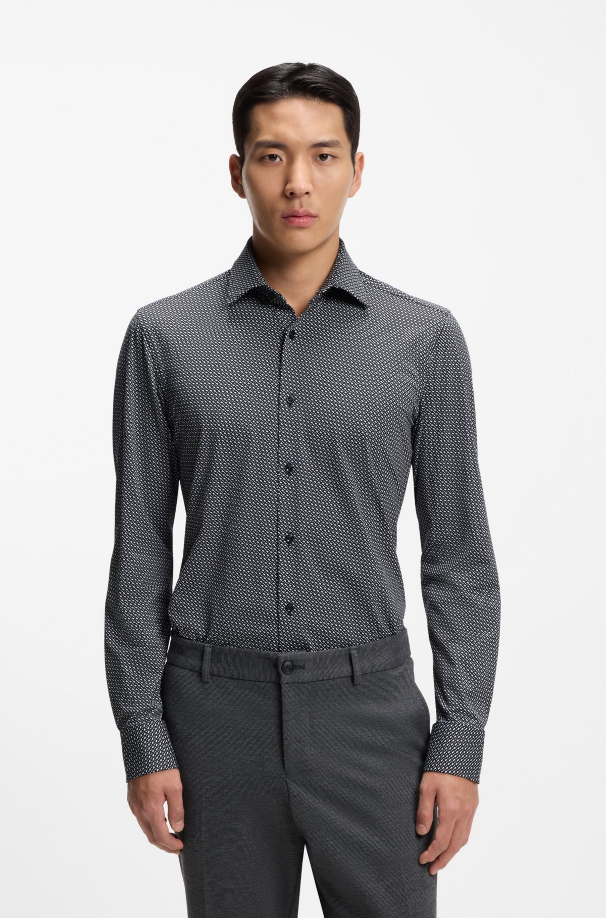 Camisa ajustada de tejido elástico de fabricación italiana