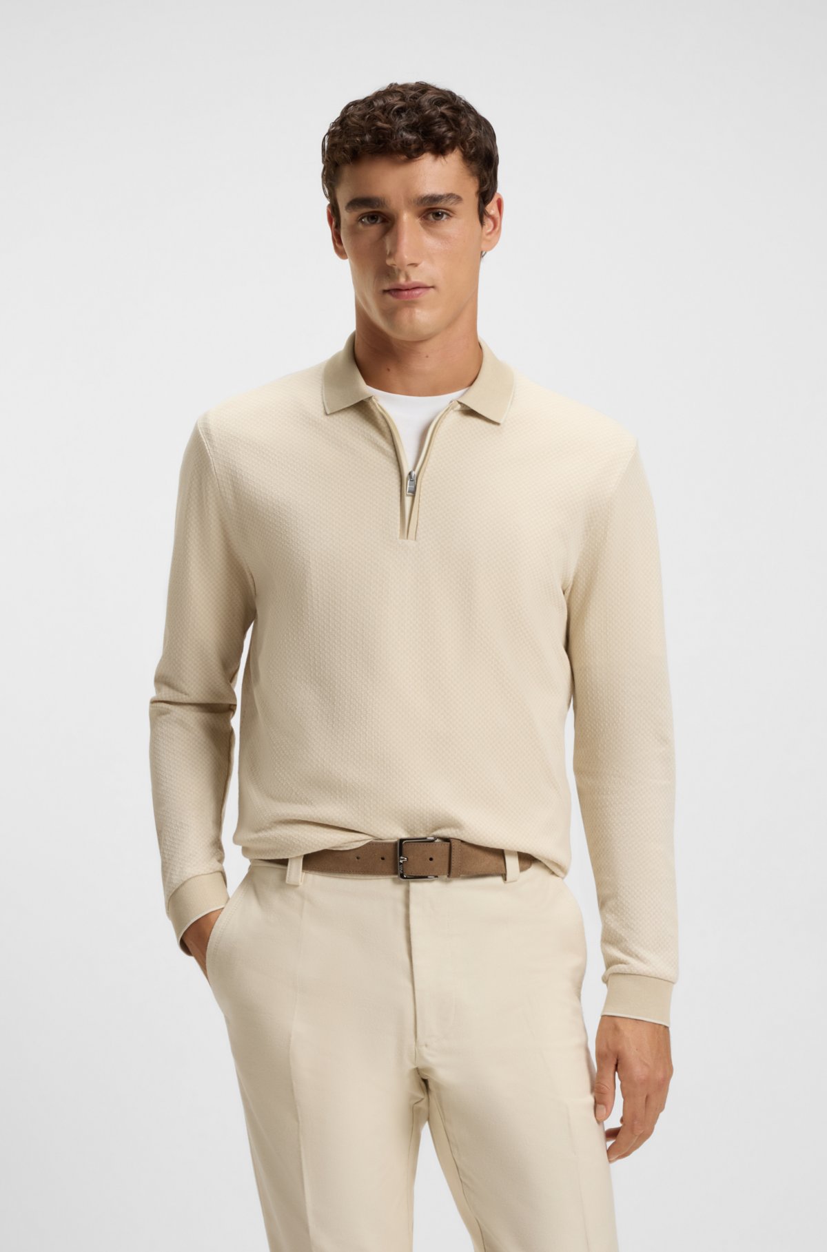 Camiseta de piqué de algodón mercerizado con estructura bicolor