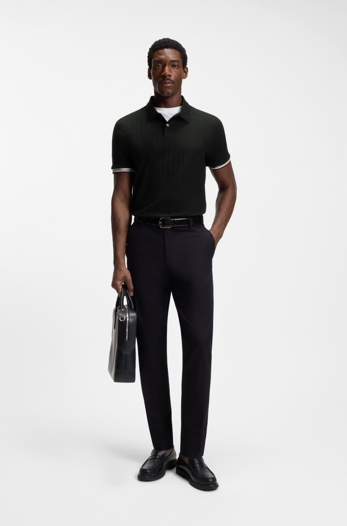 Camiseta de polo con rayas verticales en algodón mercerizado